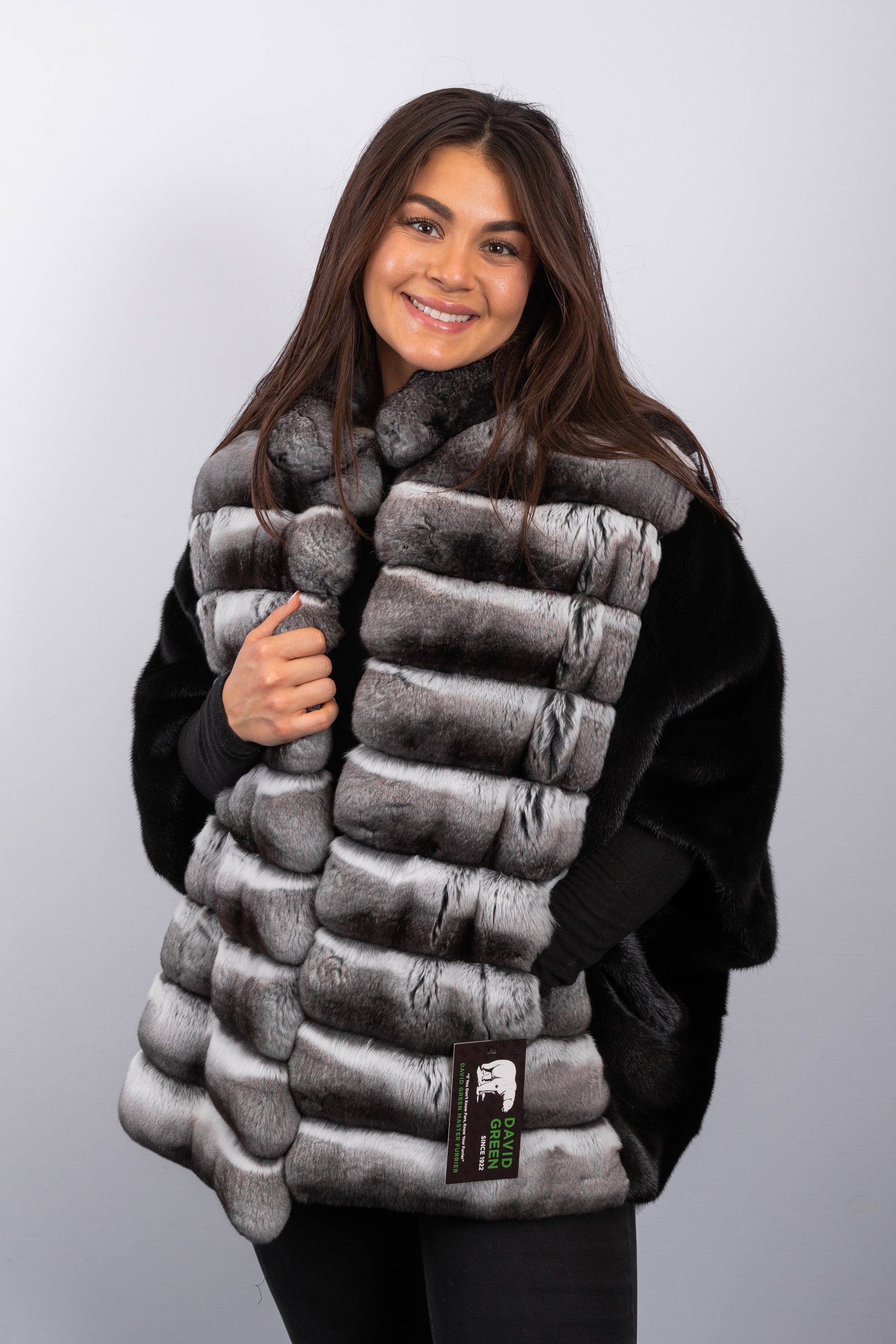 Natural Chinchilla/Black Mink Jacket - 3/4 Sleeve