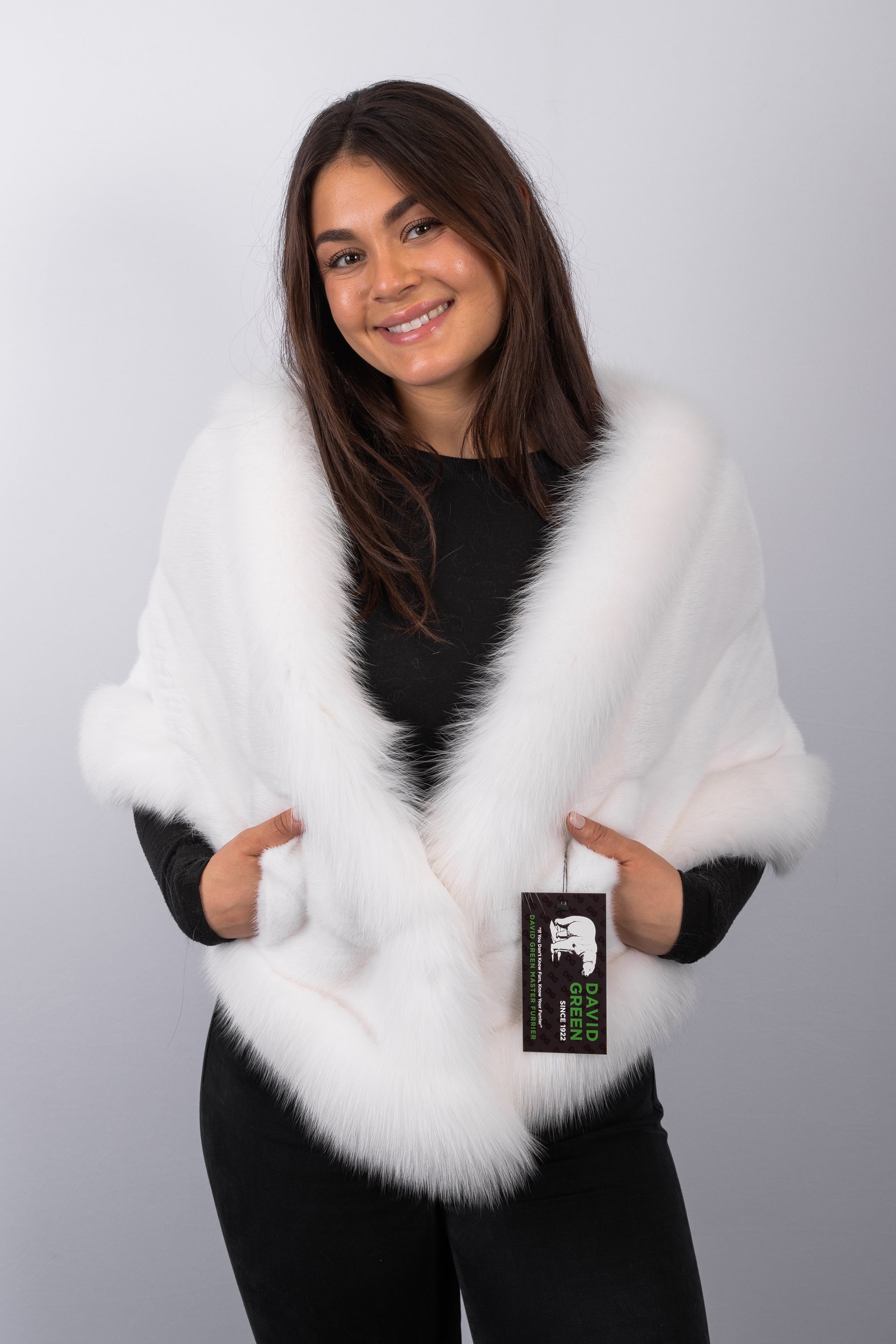 Natural White Mink Wrap with Shadow Fox Fur Trim