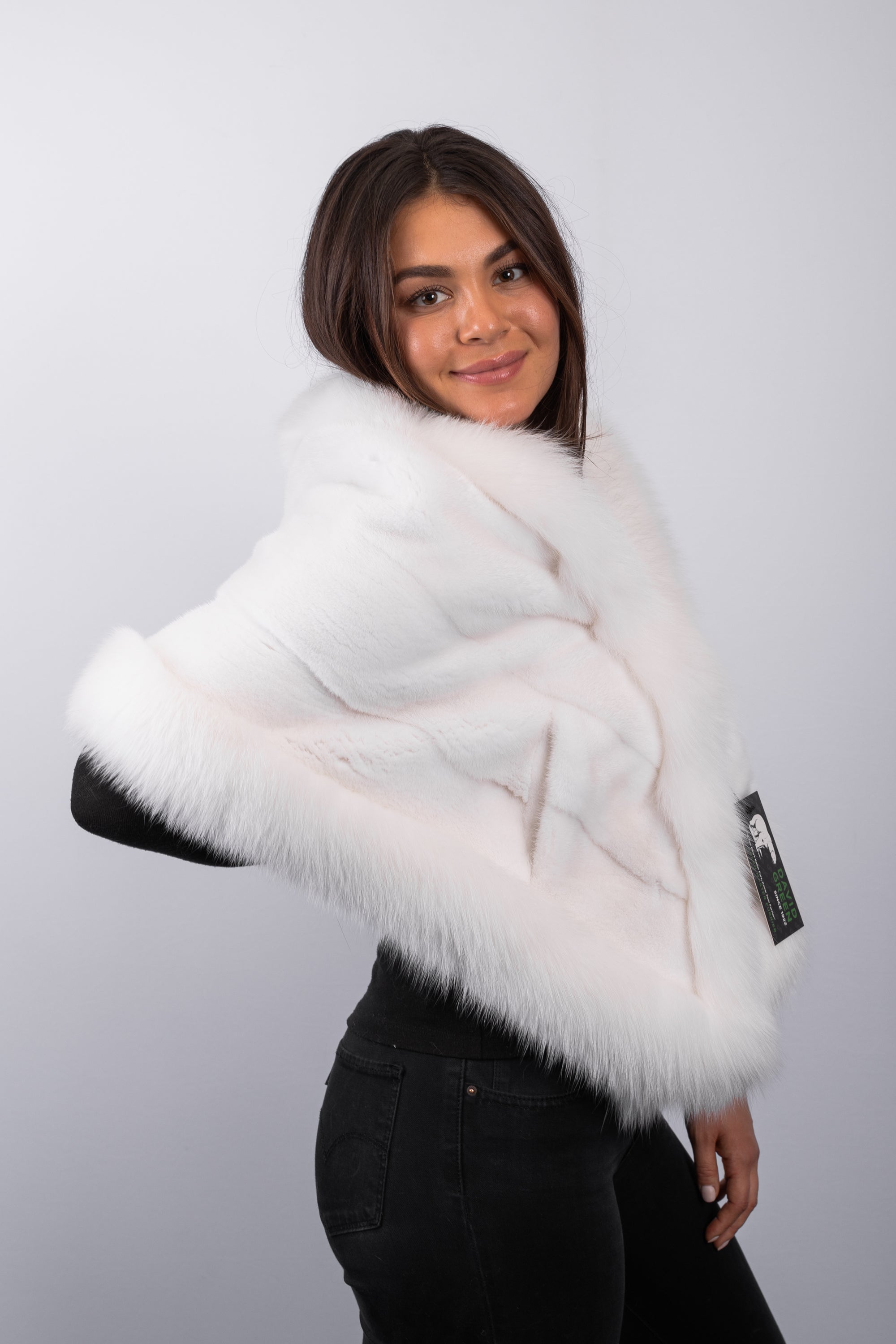 Natural White Mink Wrap with Shadow Fox Fur Trim