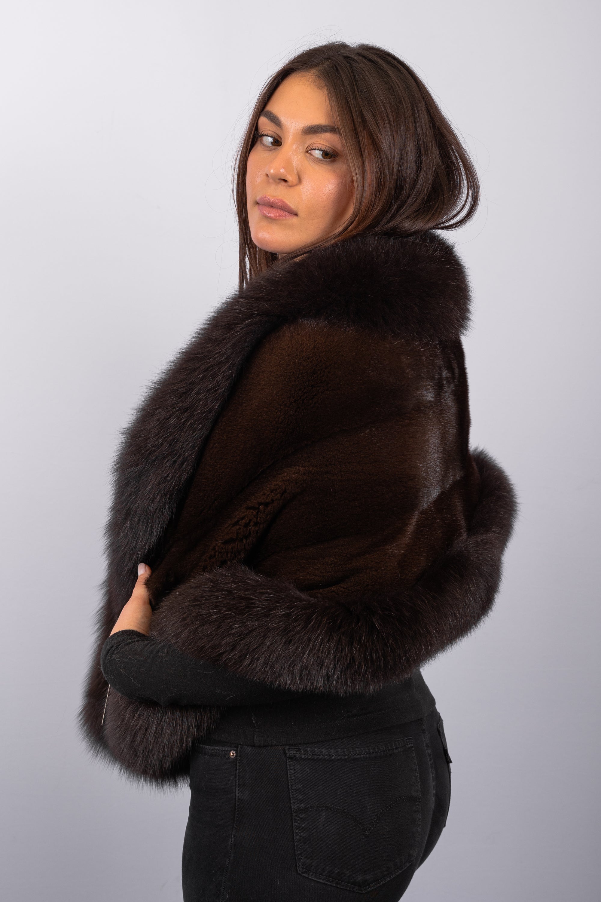 Mahogany Mink Wrap with Mahogany Fox Fur Trim