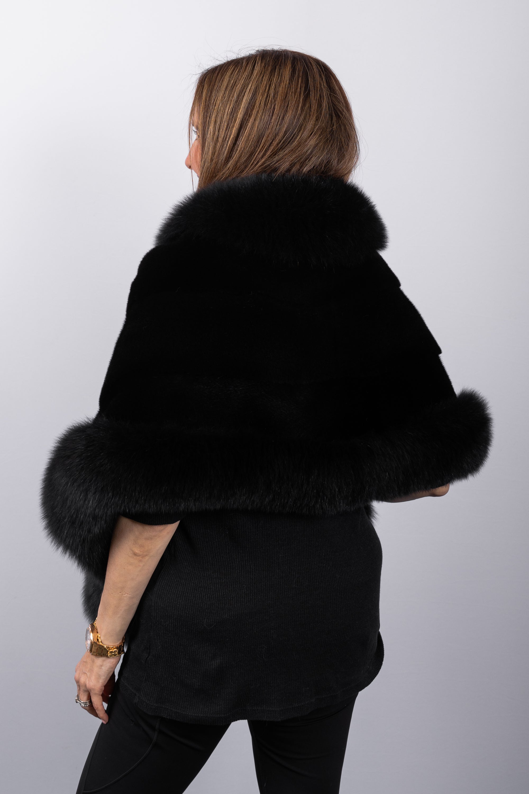 Black Mink Wrap with Black Fox Fur Trim