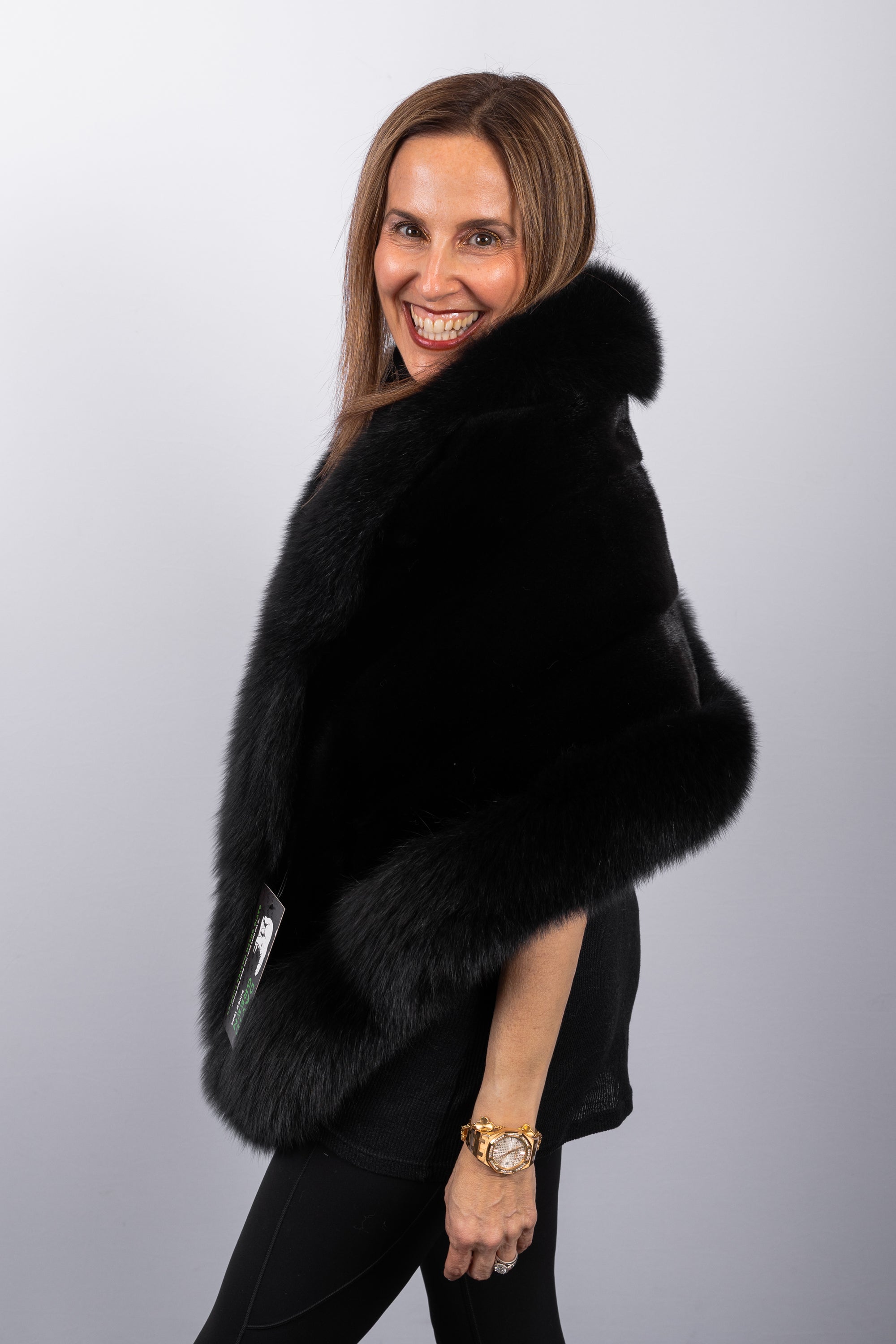 Black Mink Wrap with Black Fox Fur Trim