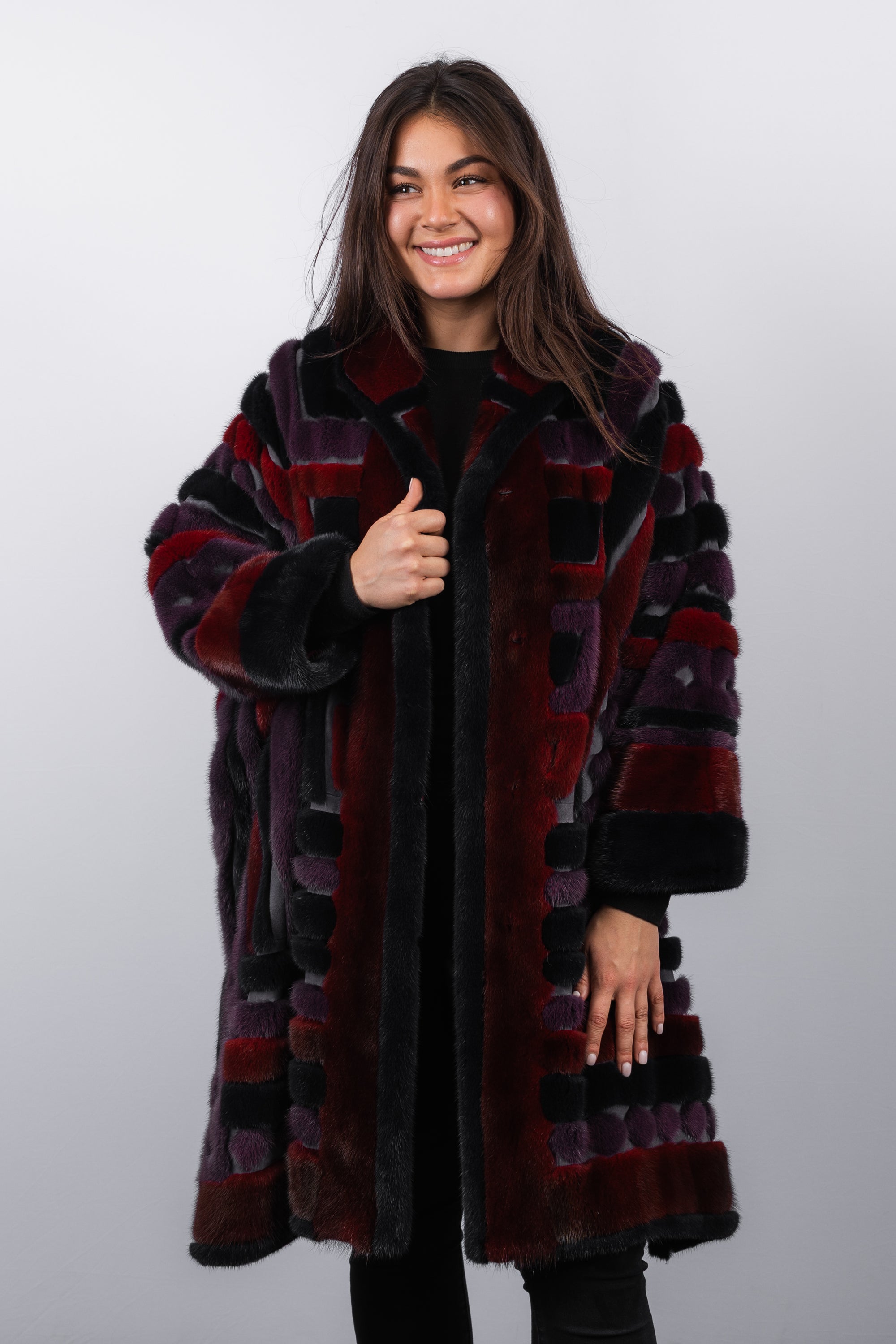 Scarlet/Amethyst/Navy Mink Poncho