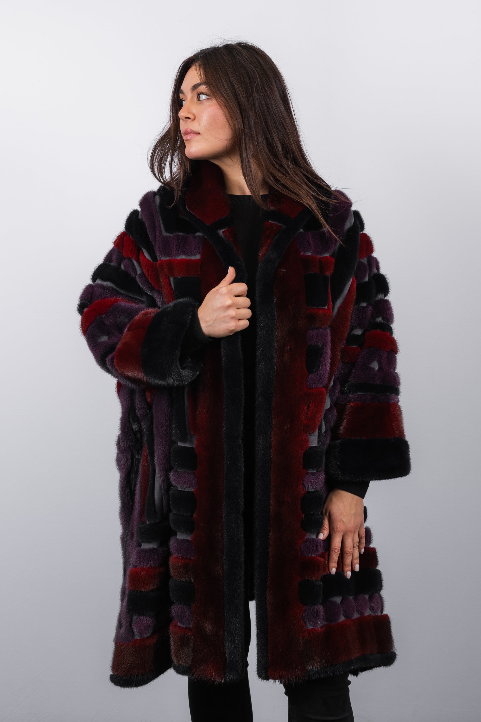 Scarlet/Amethyst/Navy Mink Poncho
