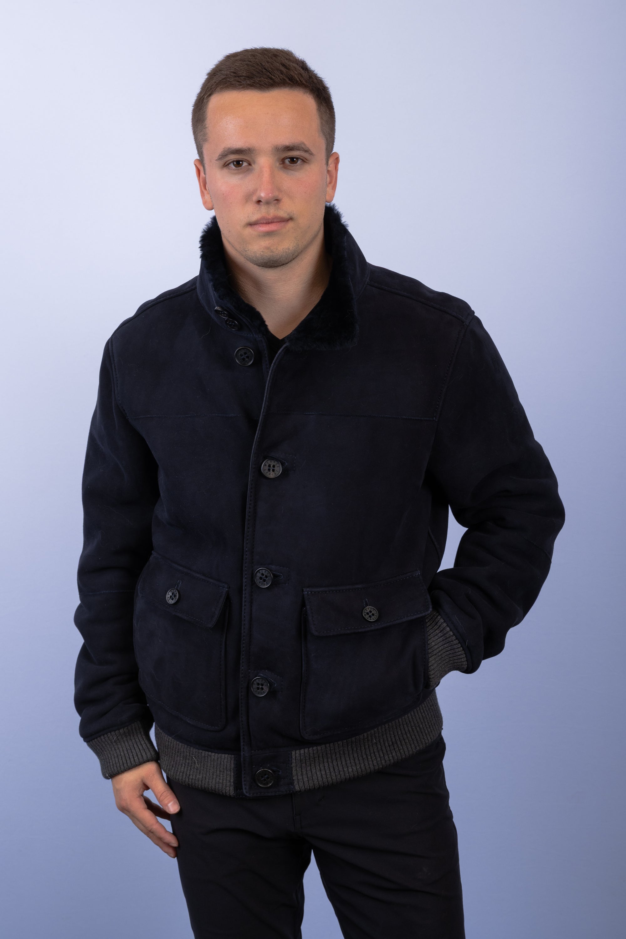 Navy Shearling Lamb Jacket