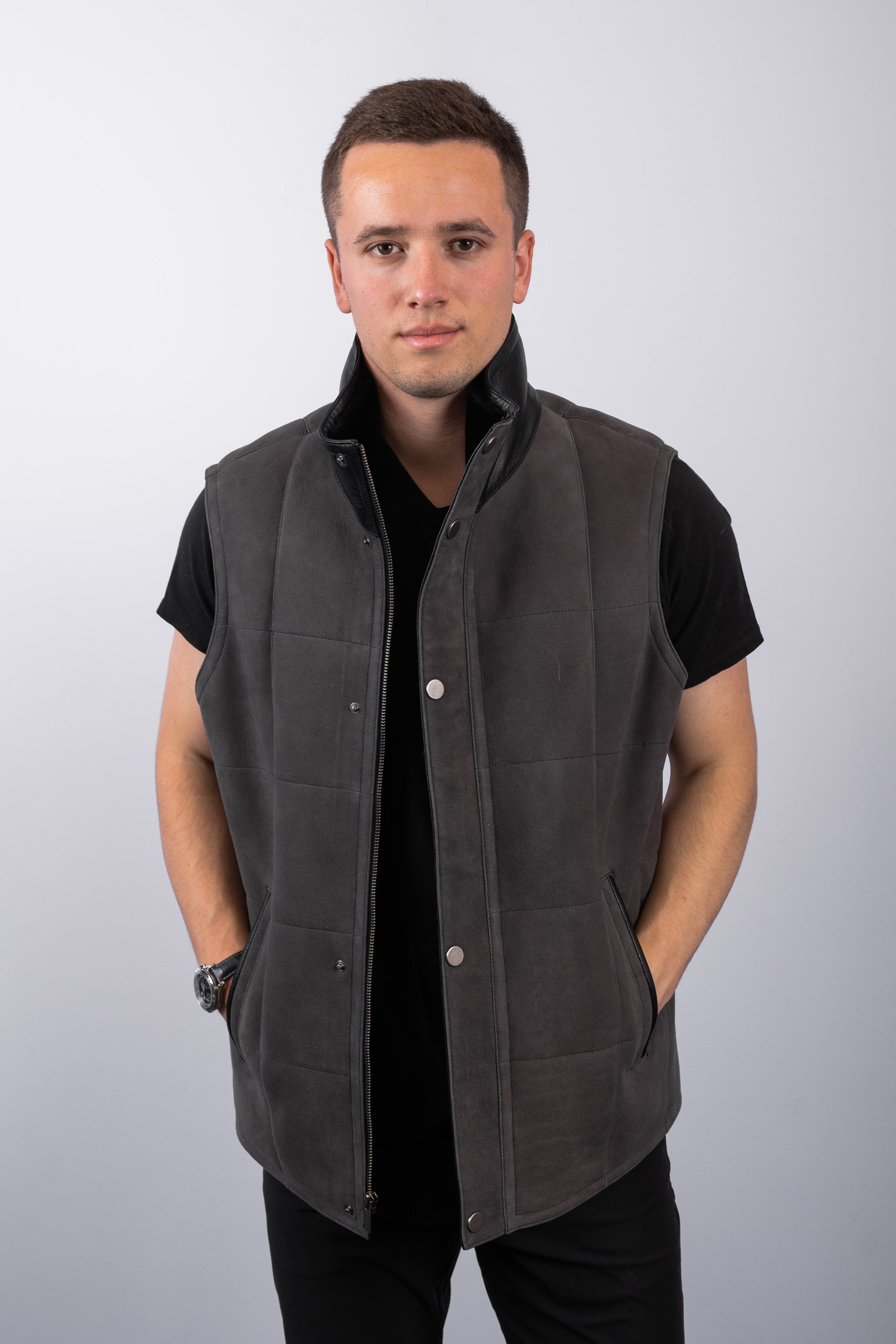 Charcoal/Black Shearling Lamb Vest