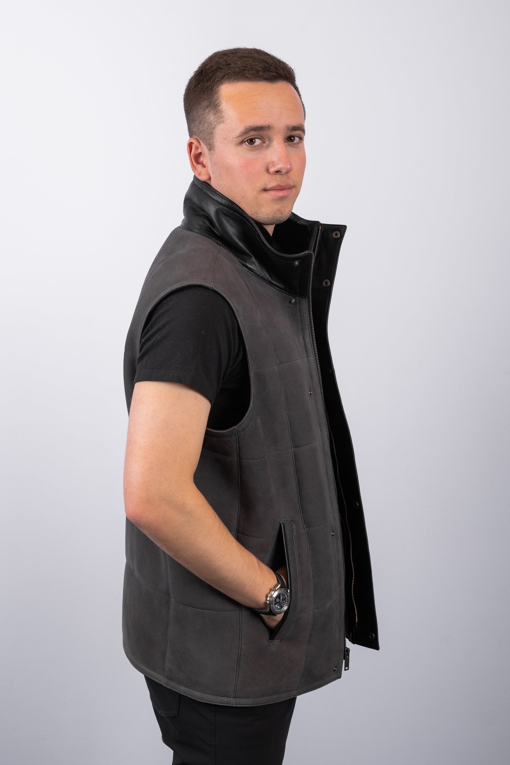 Charcoal/Black Shearling Lamb Vest