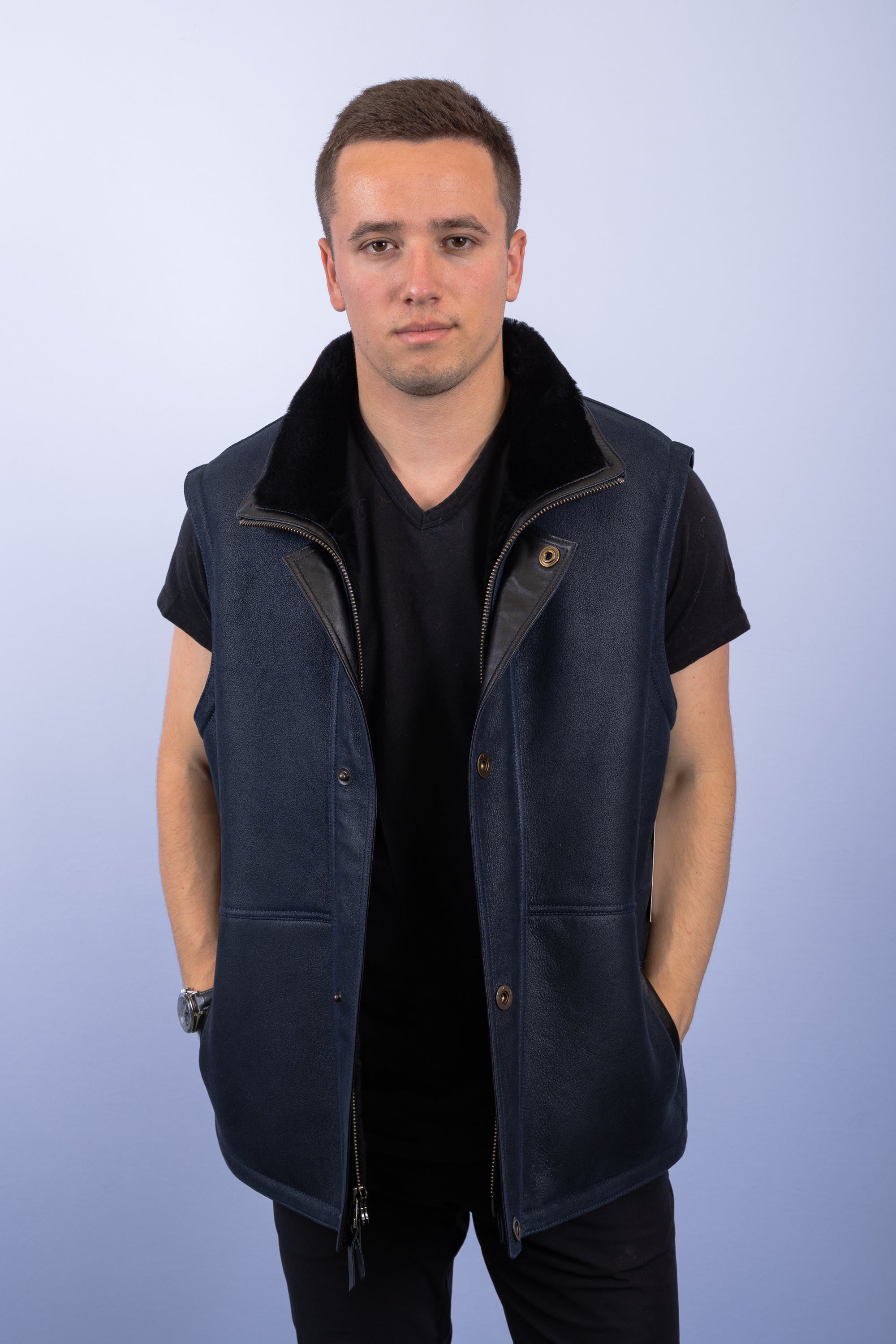 Navy Shearling Lamb Vest