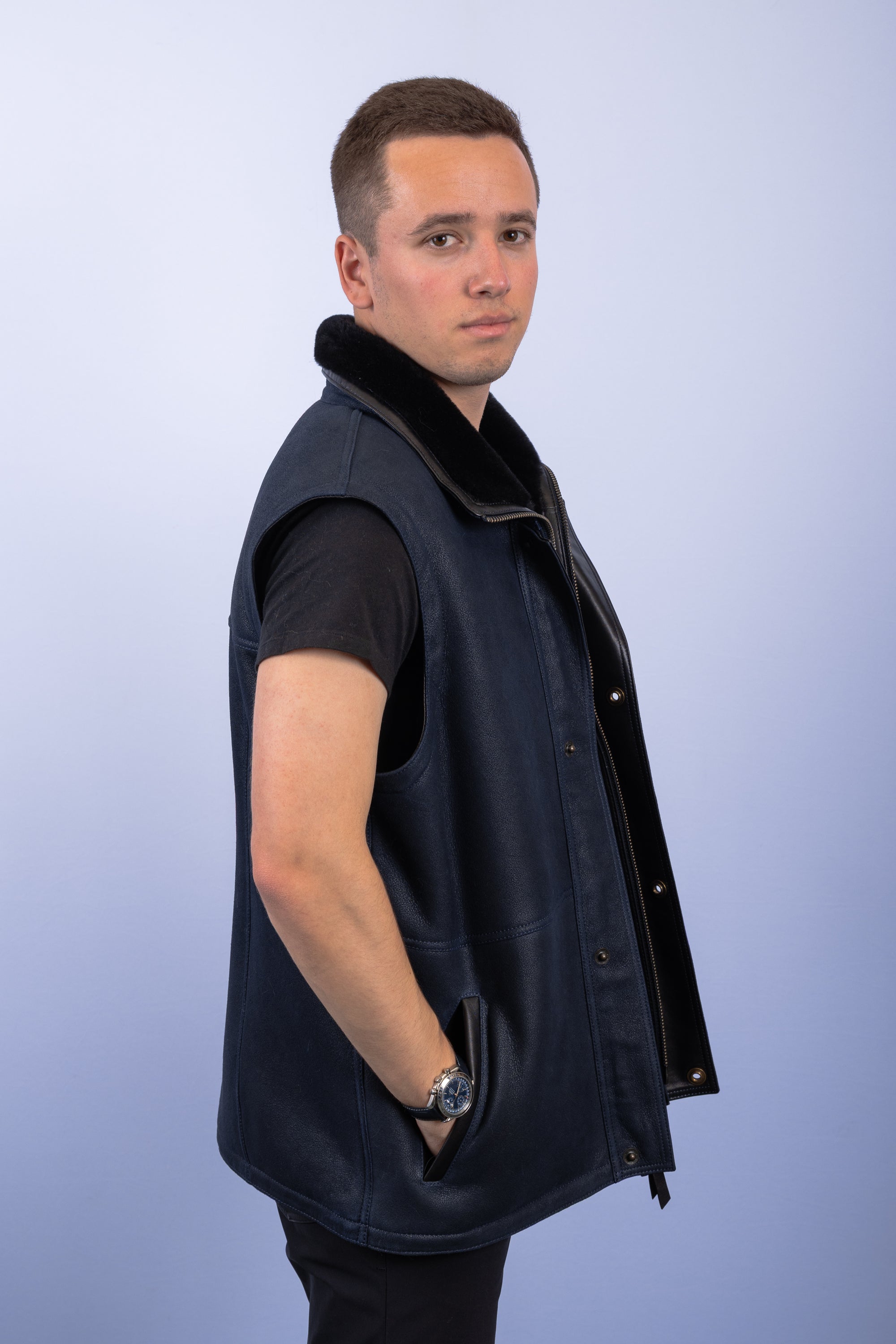 Navy Shearling Lamb Vest