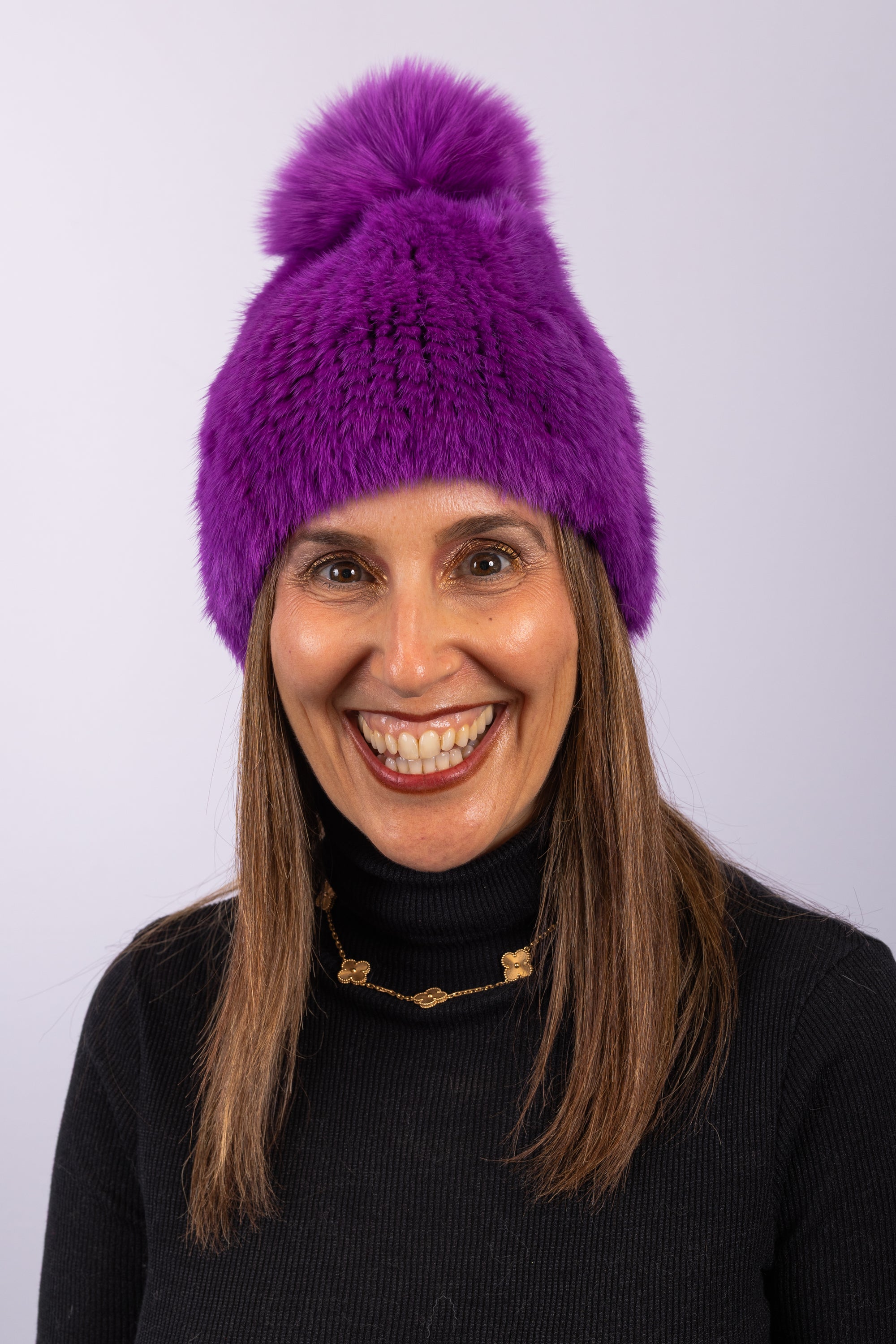 Fuchsia Mink Hat with Fox