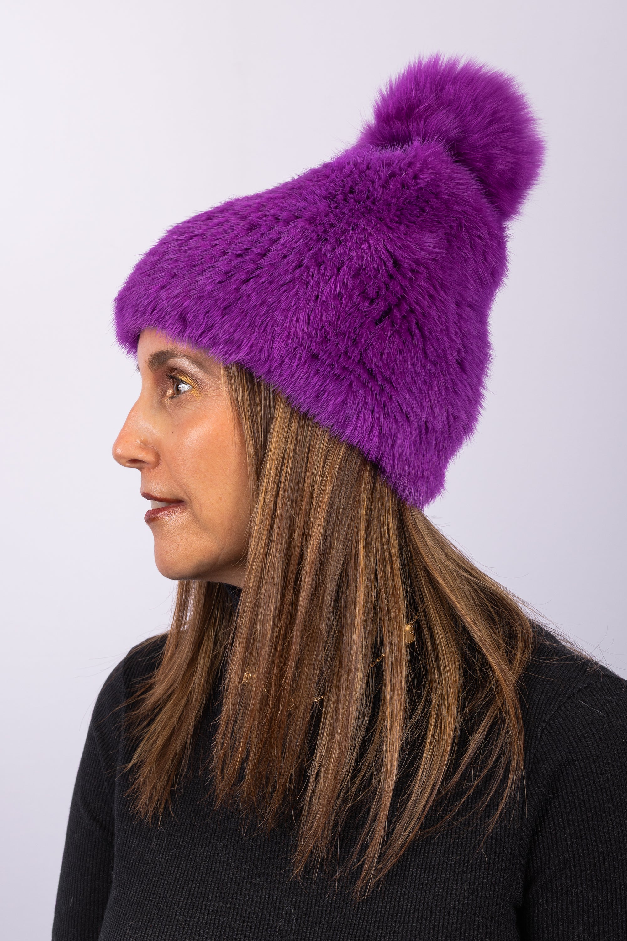 Fuchsia Mink Hat with Fox