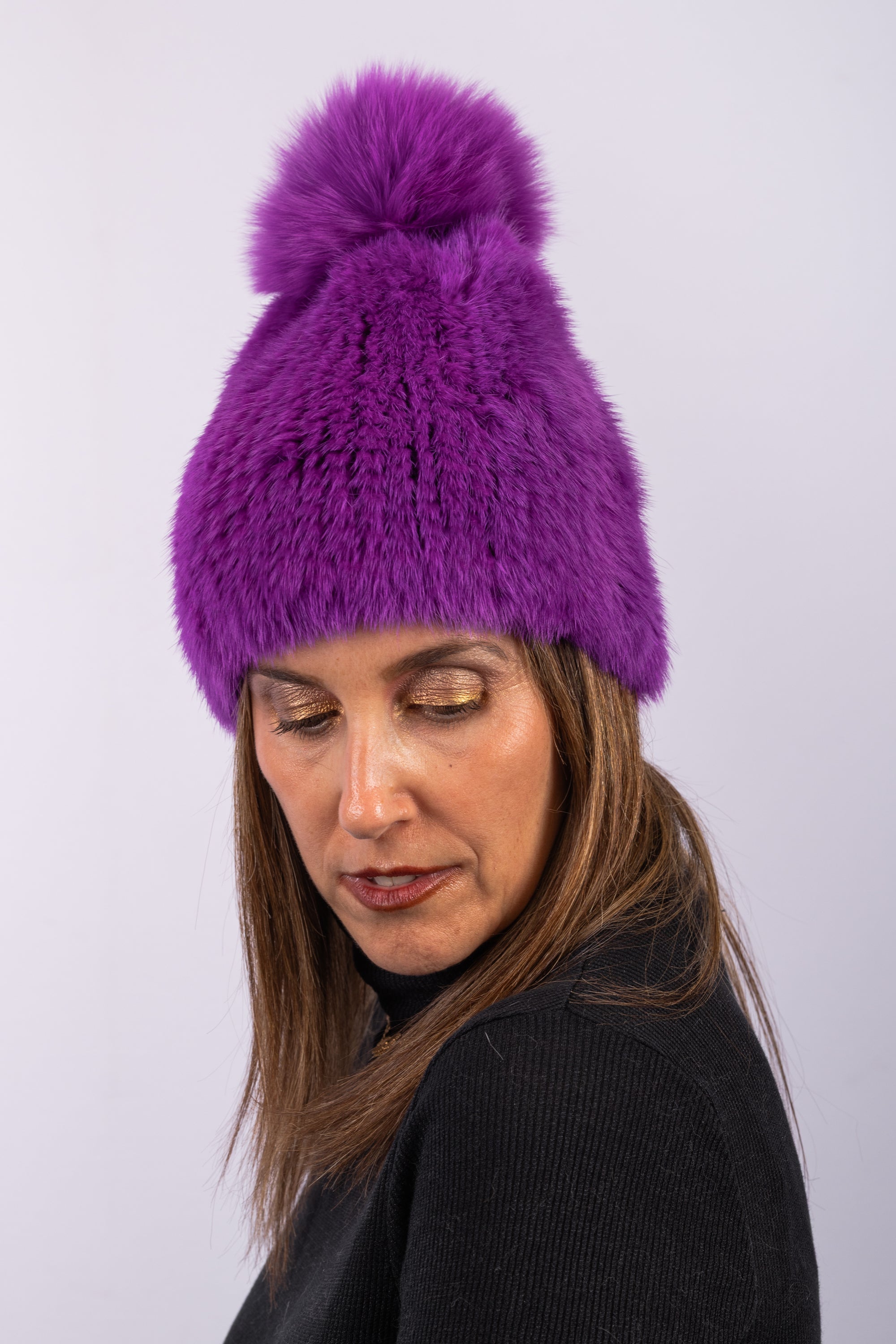 Fuchsia Mink Hat with Fox