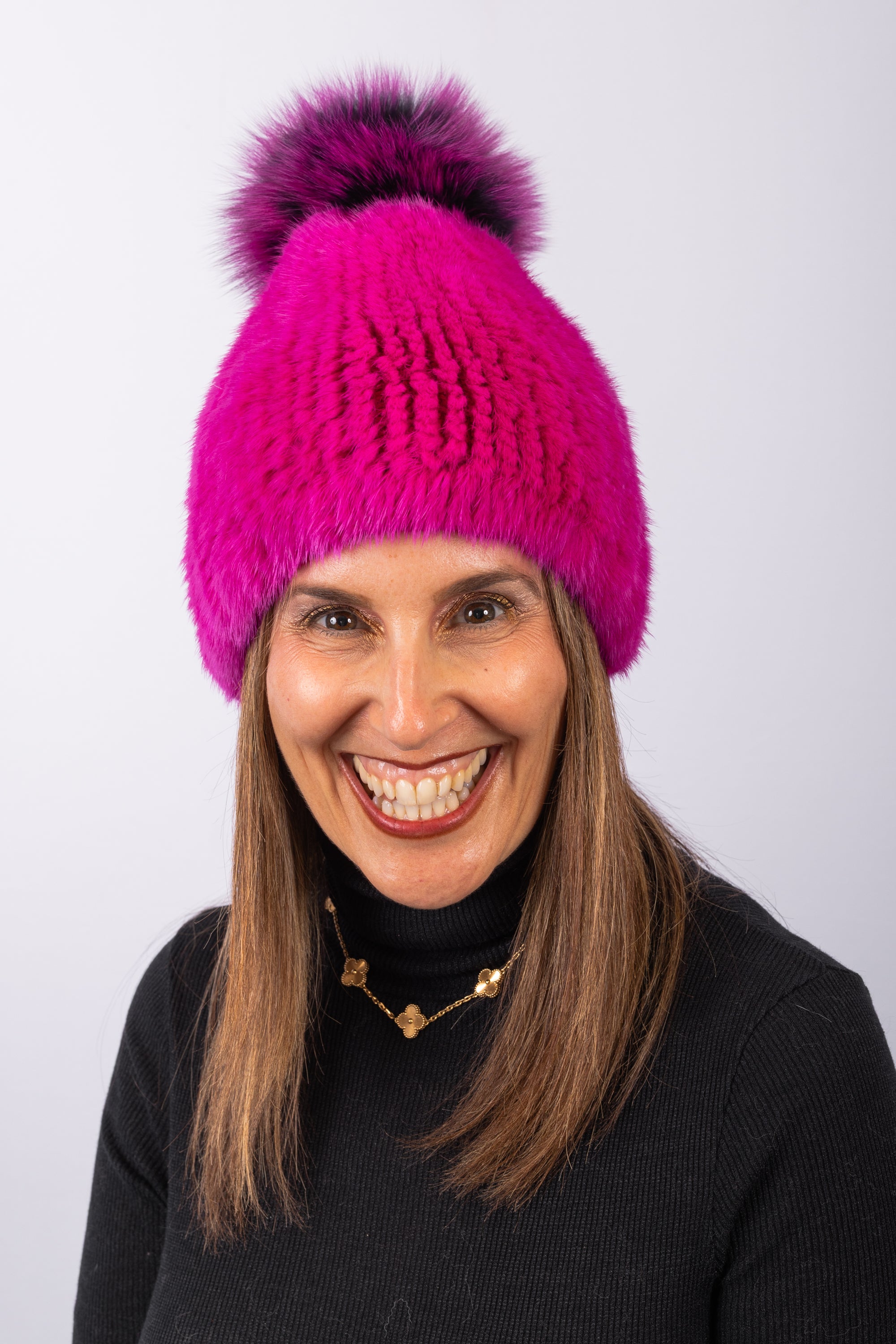 Hot Pink Mink Hat with Hot Pink/Black Fox
