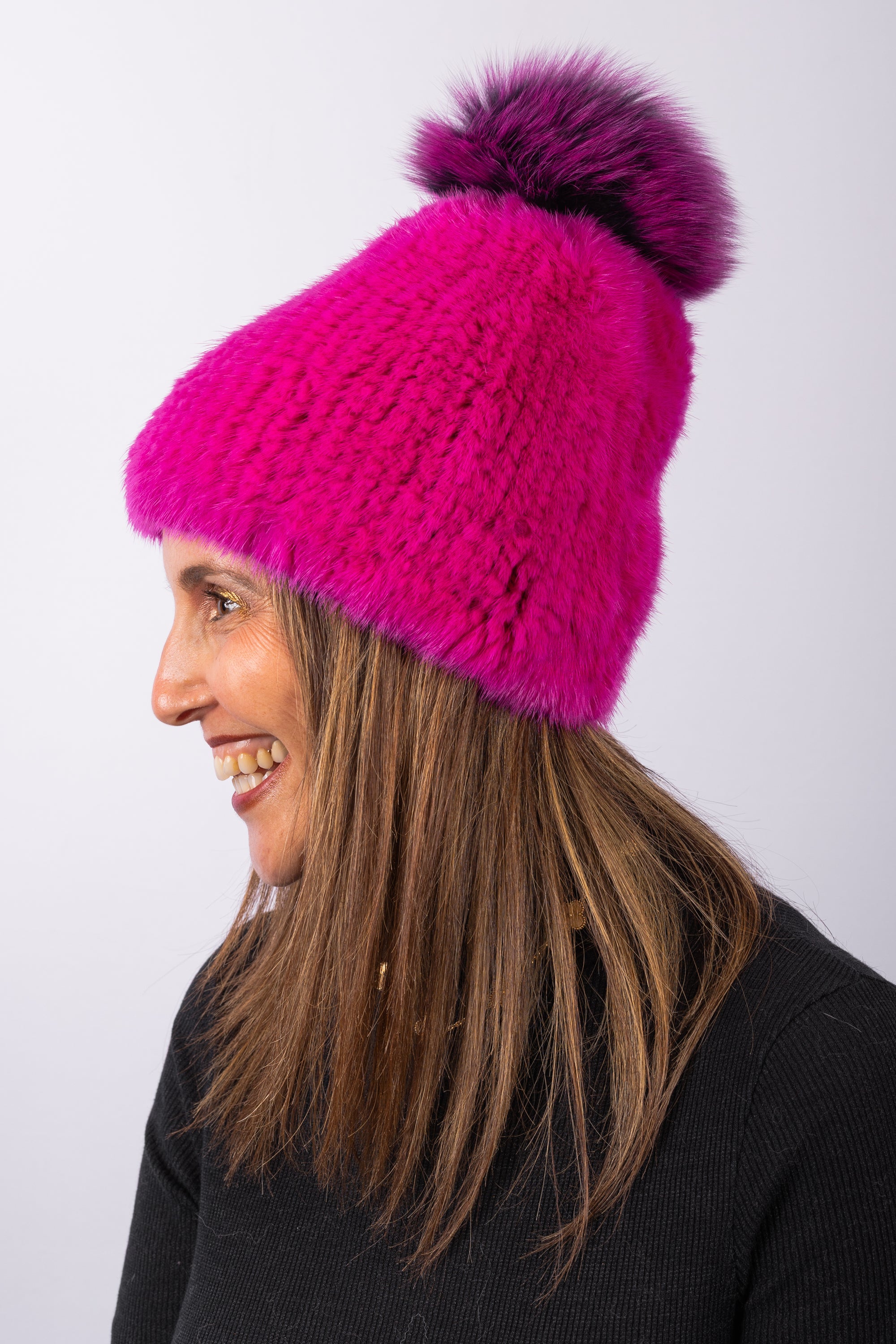 Hot Pink Mink Hat with Hot Pink/Black Fox