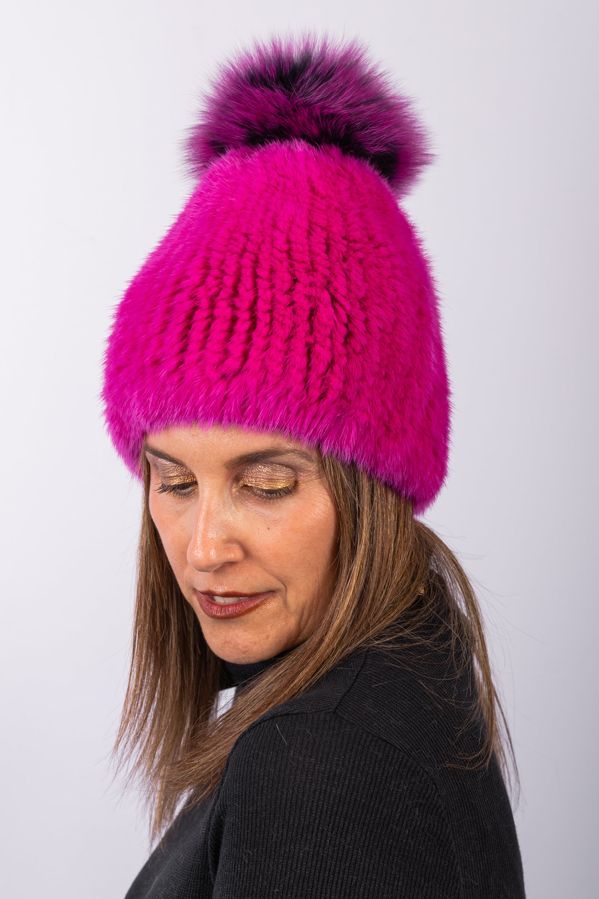 Hot Pink Mink Hat with Hot Pink/Black Fox