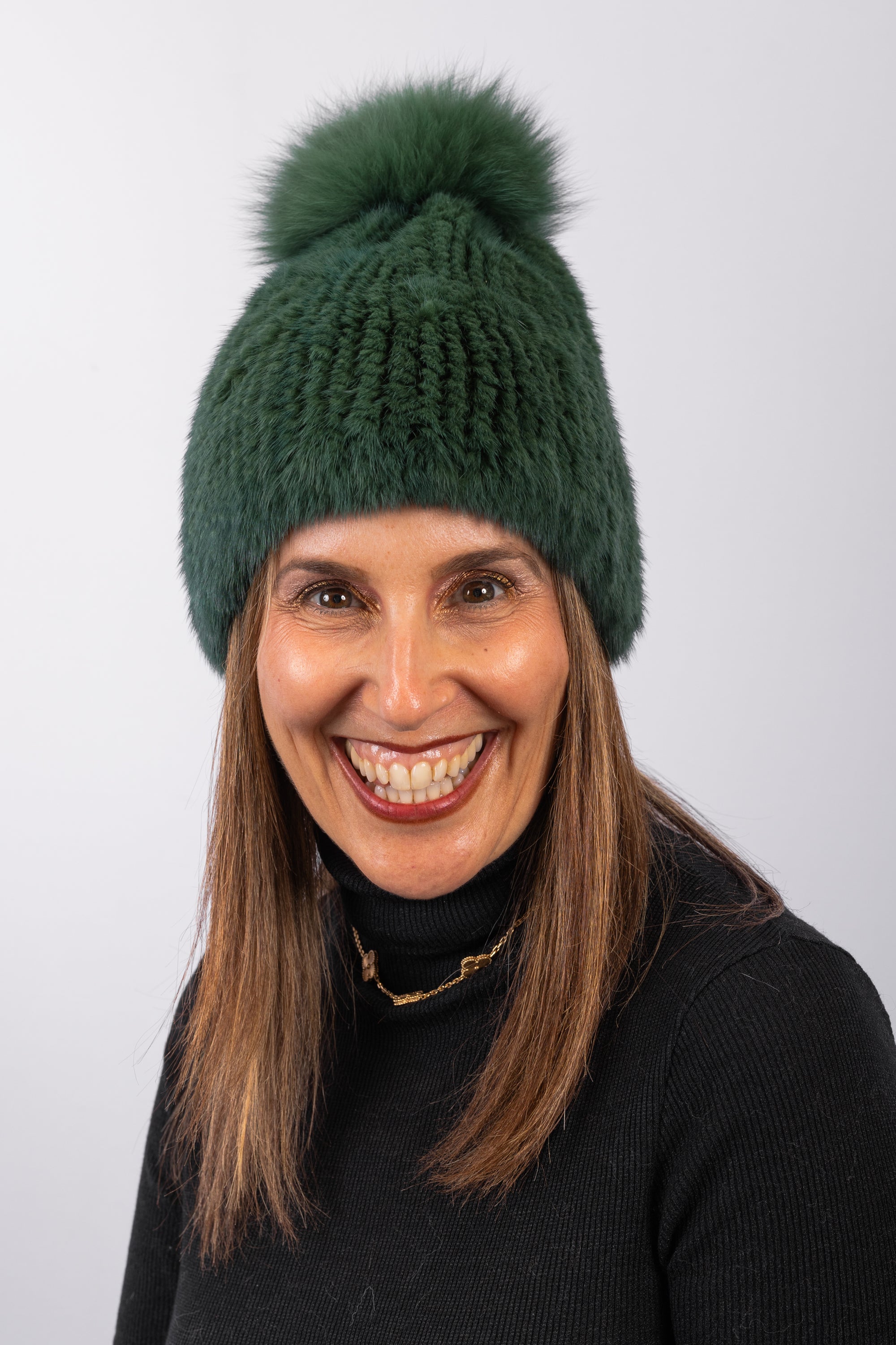 Emerald Mink Hat with Fox