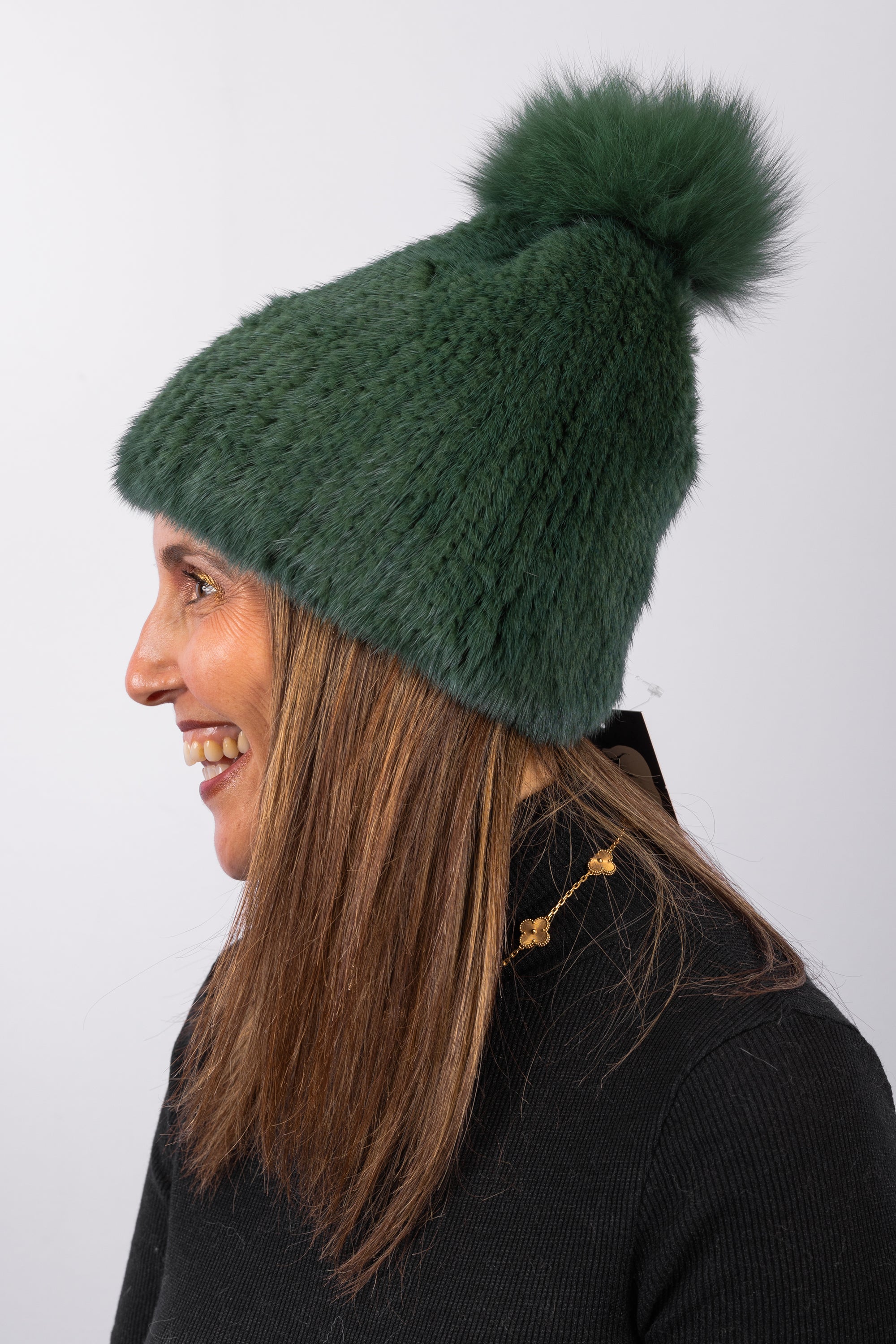 Emerald Mink Hat with Fox