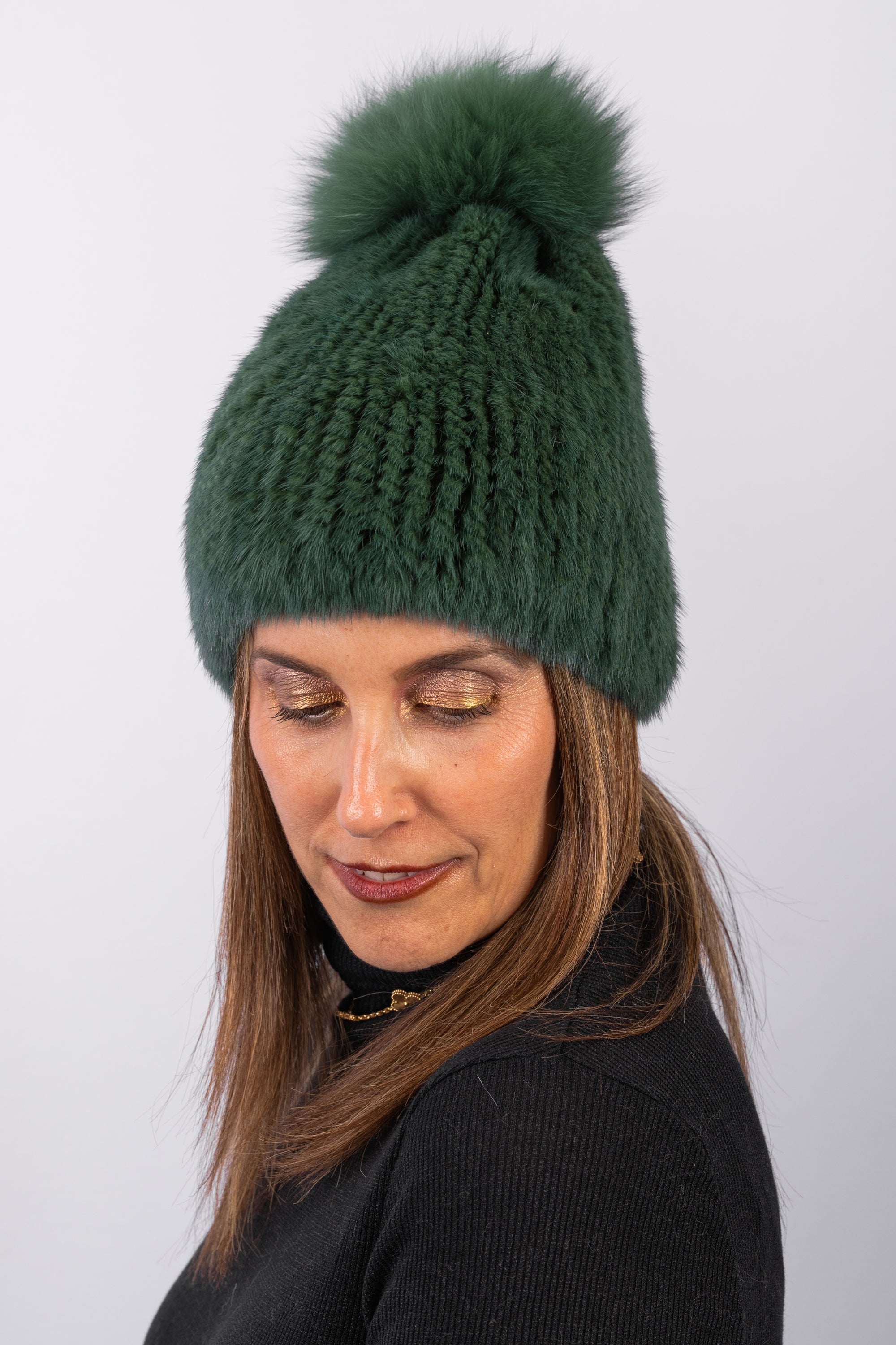 Emerald Mink Hat with Fox