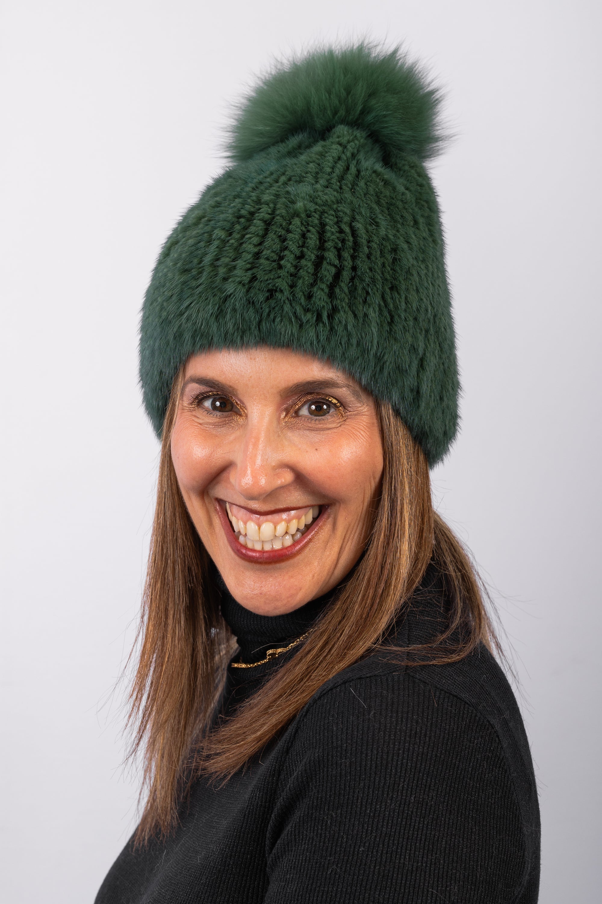 Emerald Mink Hat with Fox