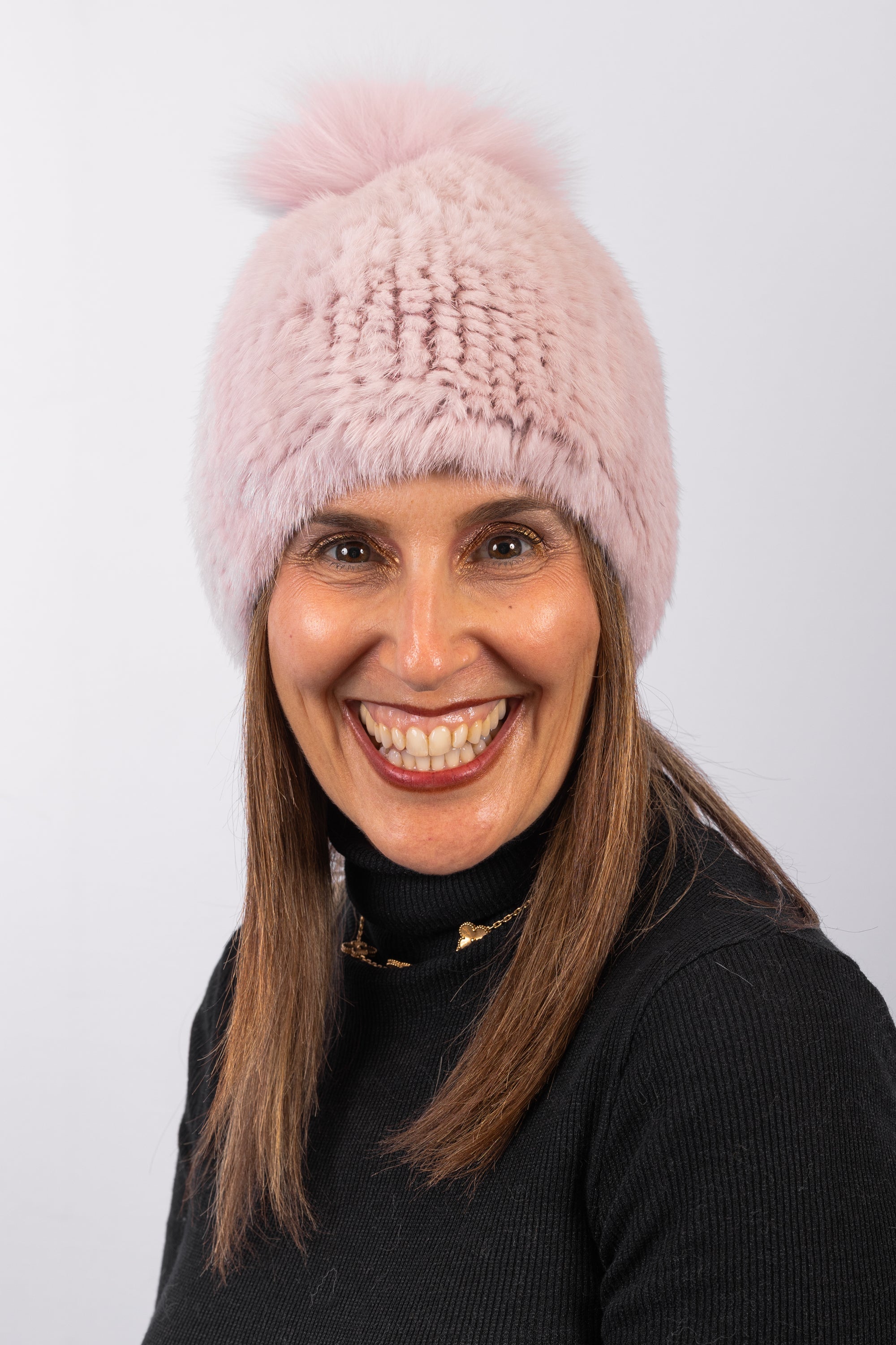 Pink Frost Mink Hat with Fox