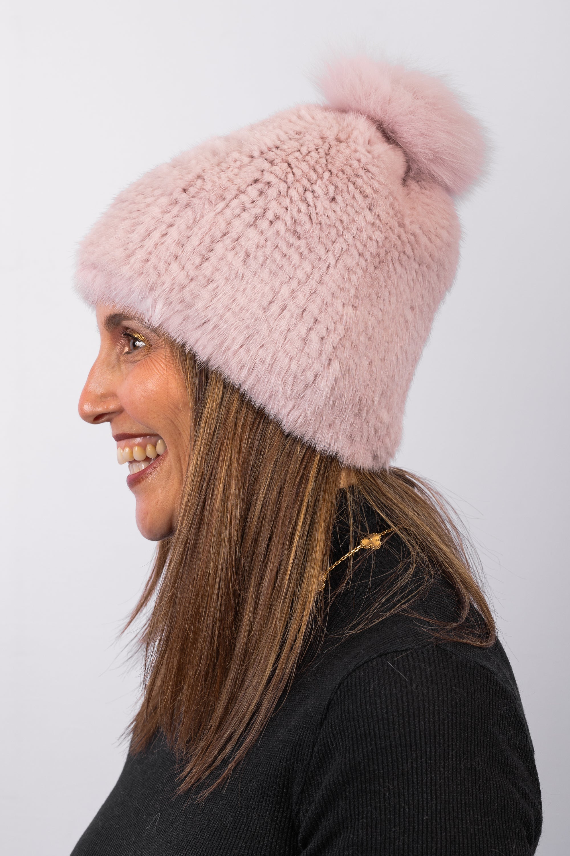 Pink Frost Mink Hat with Fox
