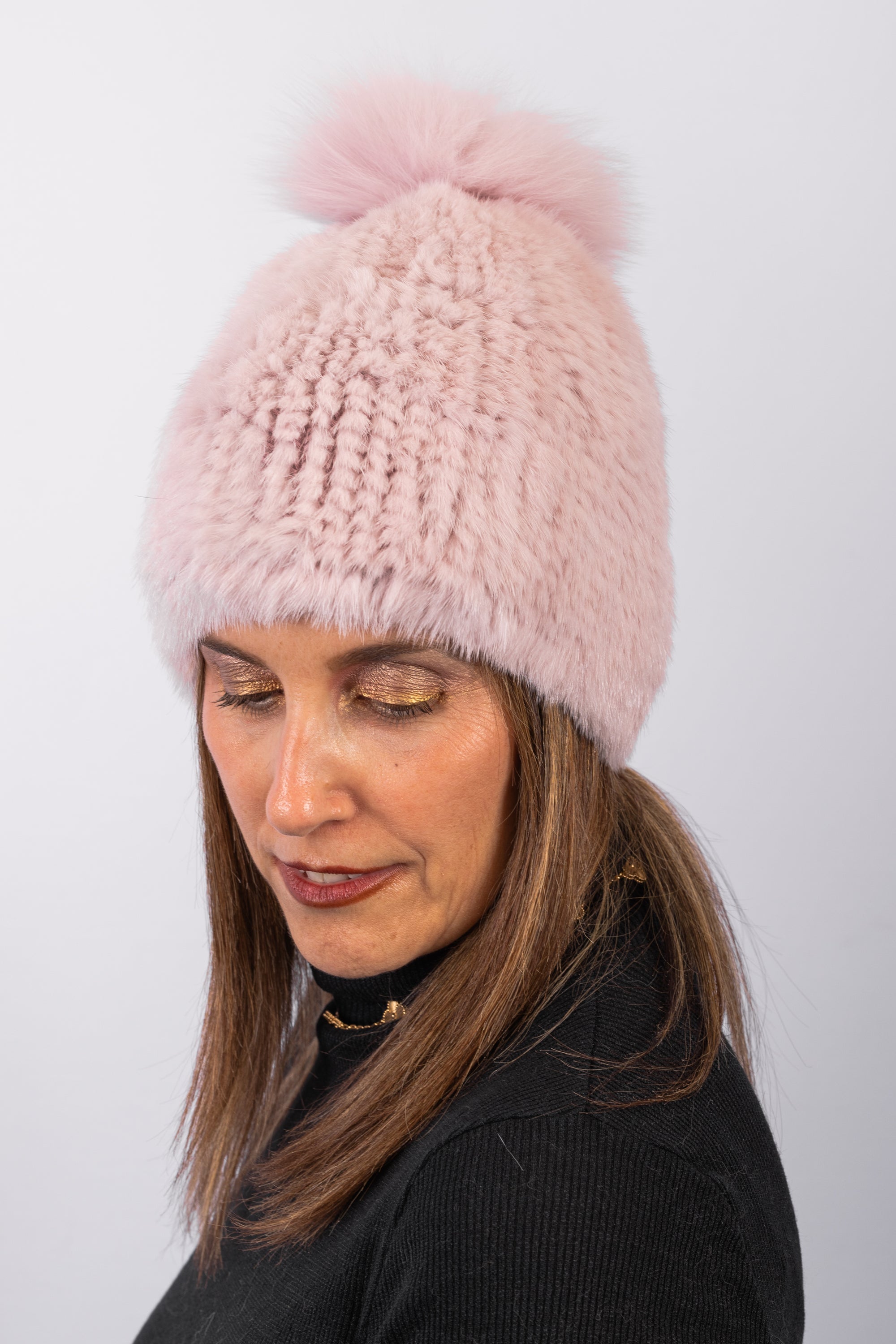 Pink Frost Mink Hat with Fox