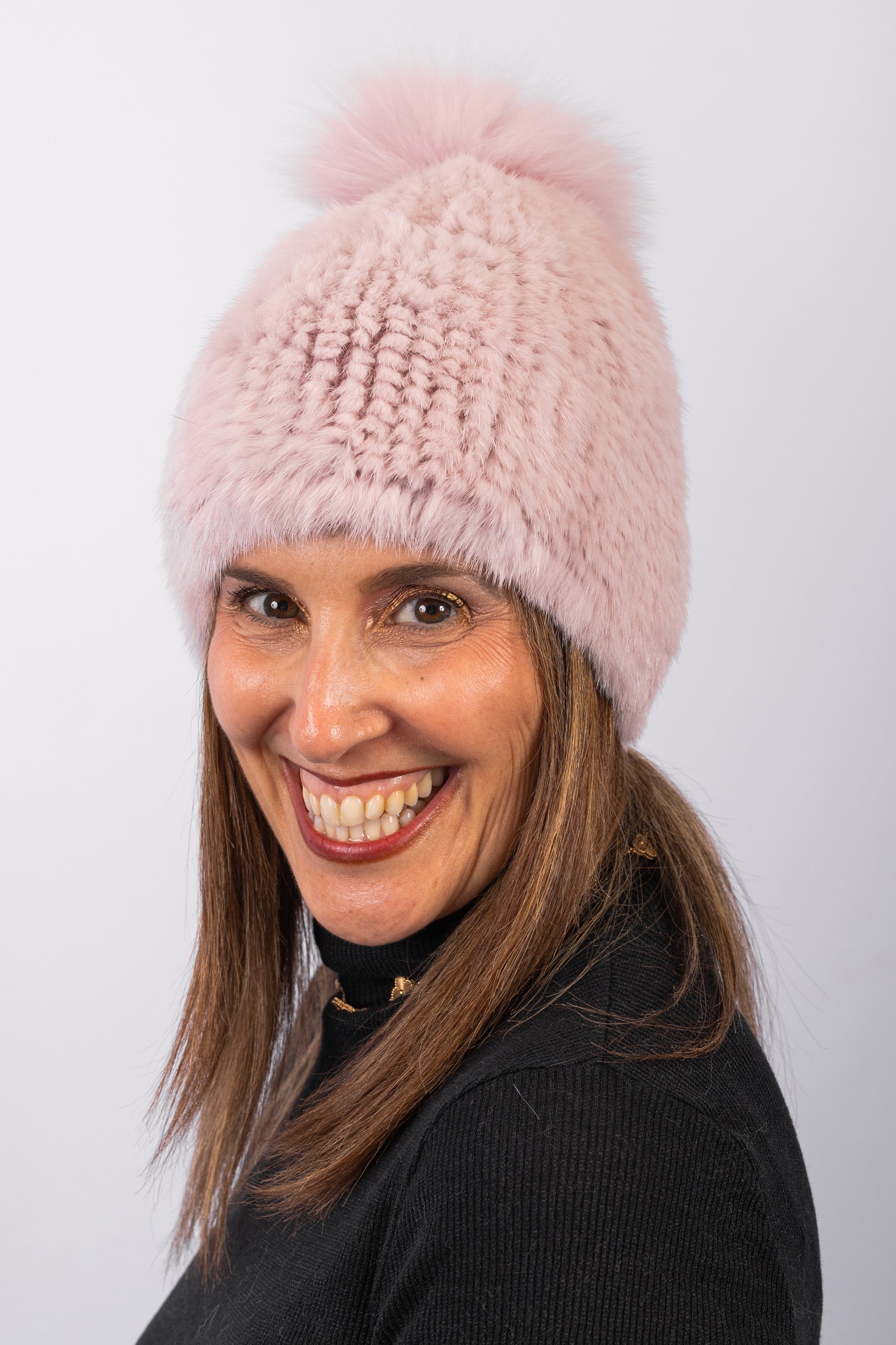 Pink Frost Mink Hat with Fox