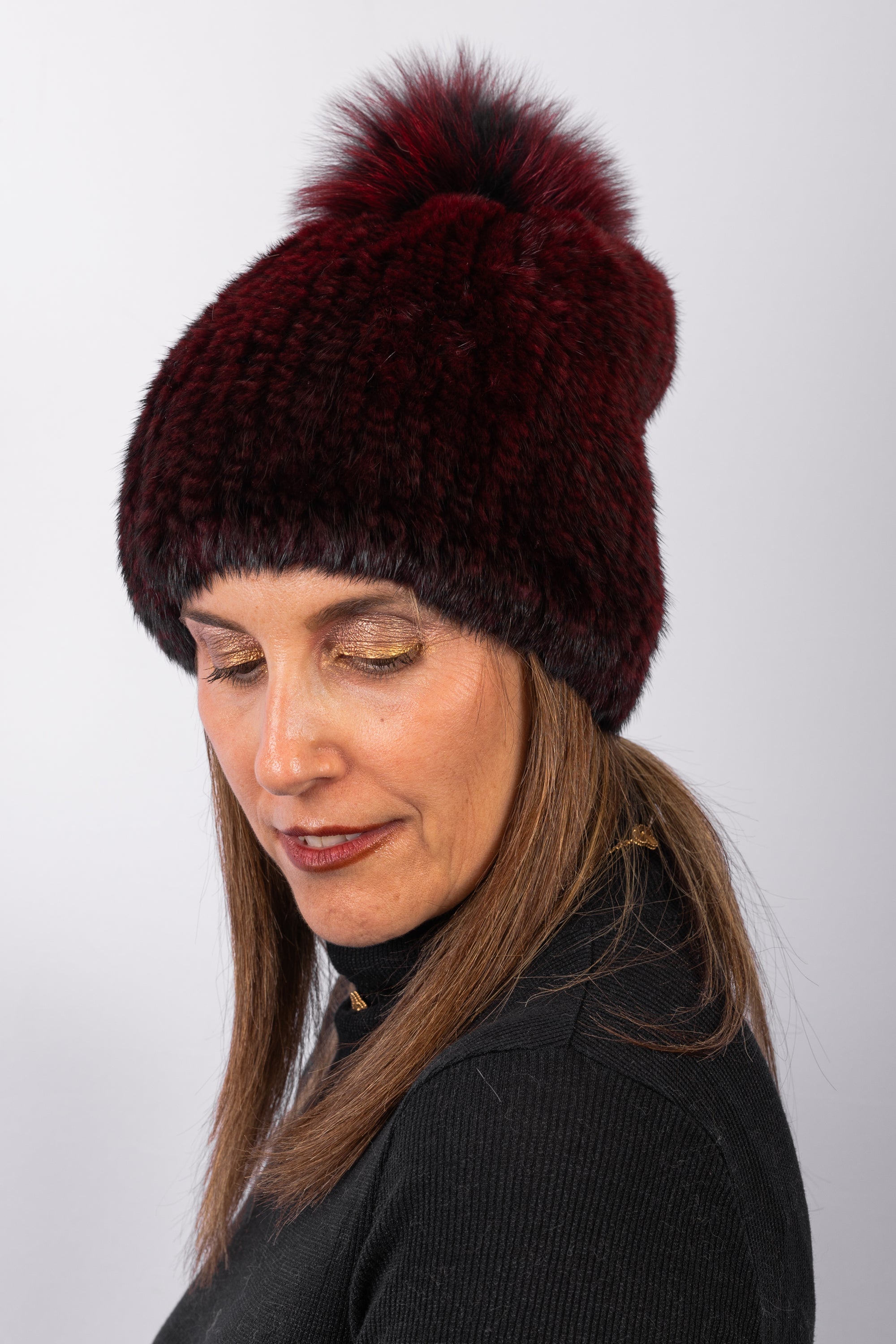 Merlot Mink Hat with Merlot/Black Fox