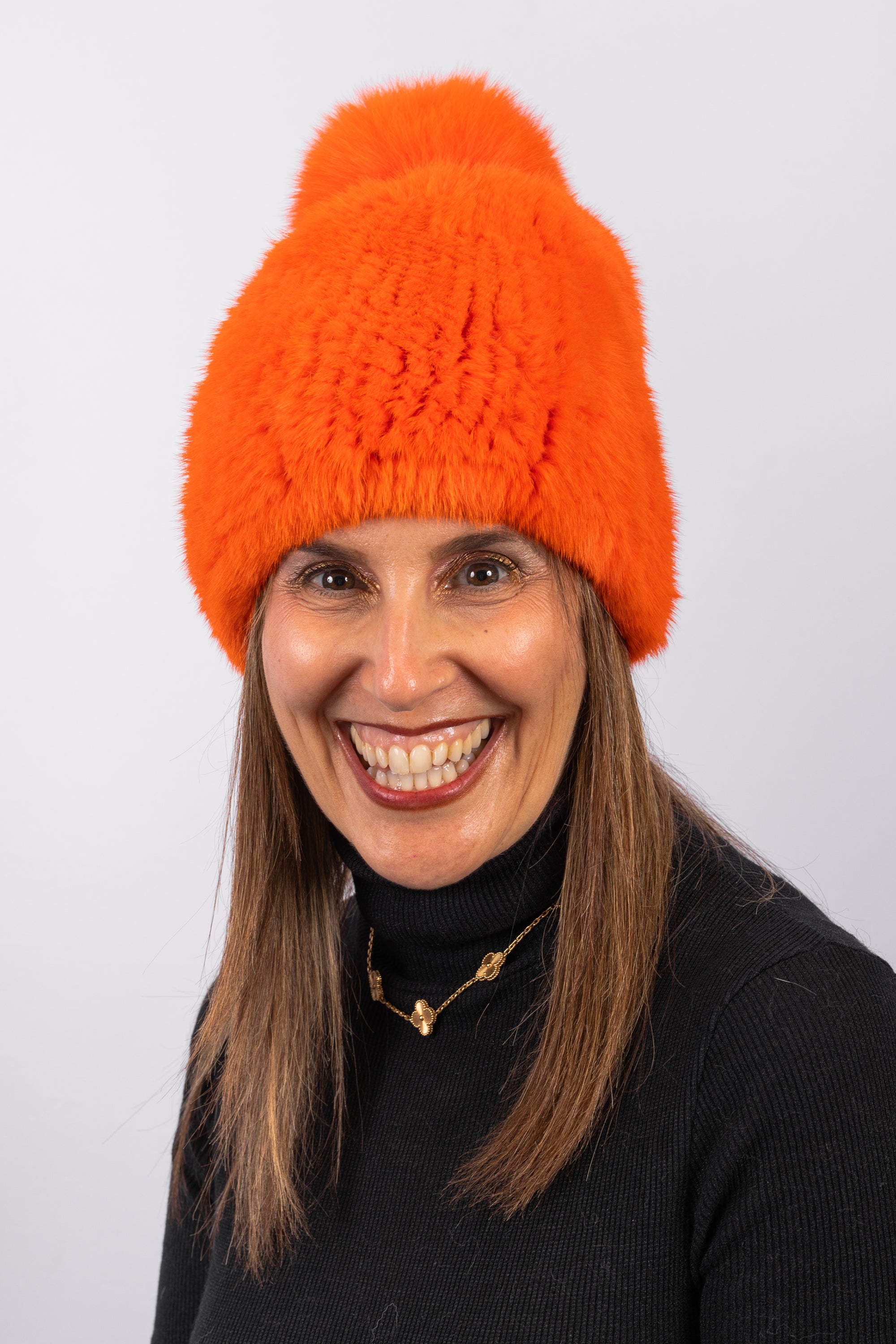 Orange Mink Hat with Fox