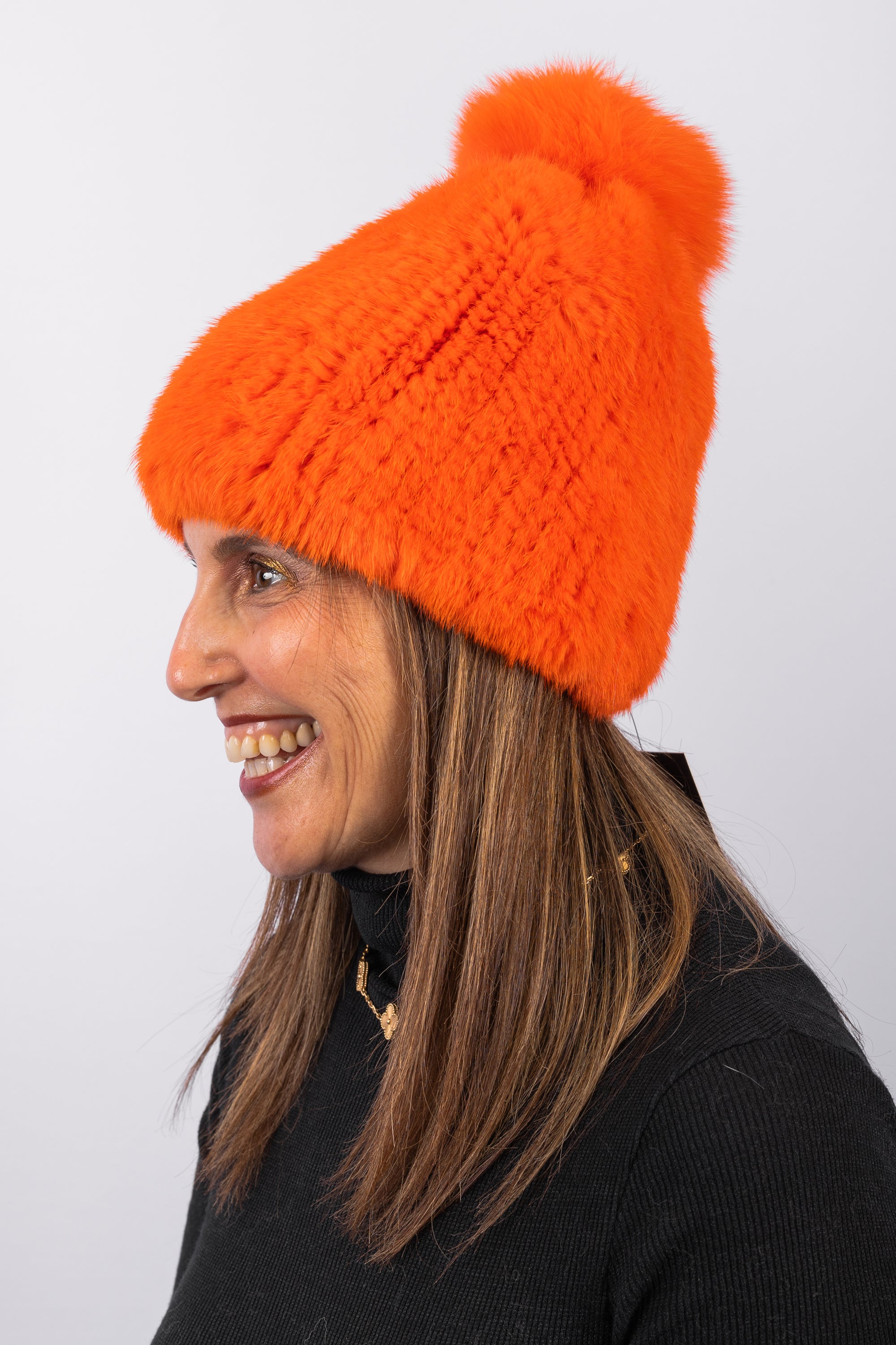 Orange Mink Hat with Fox