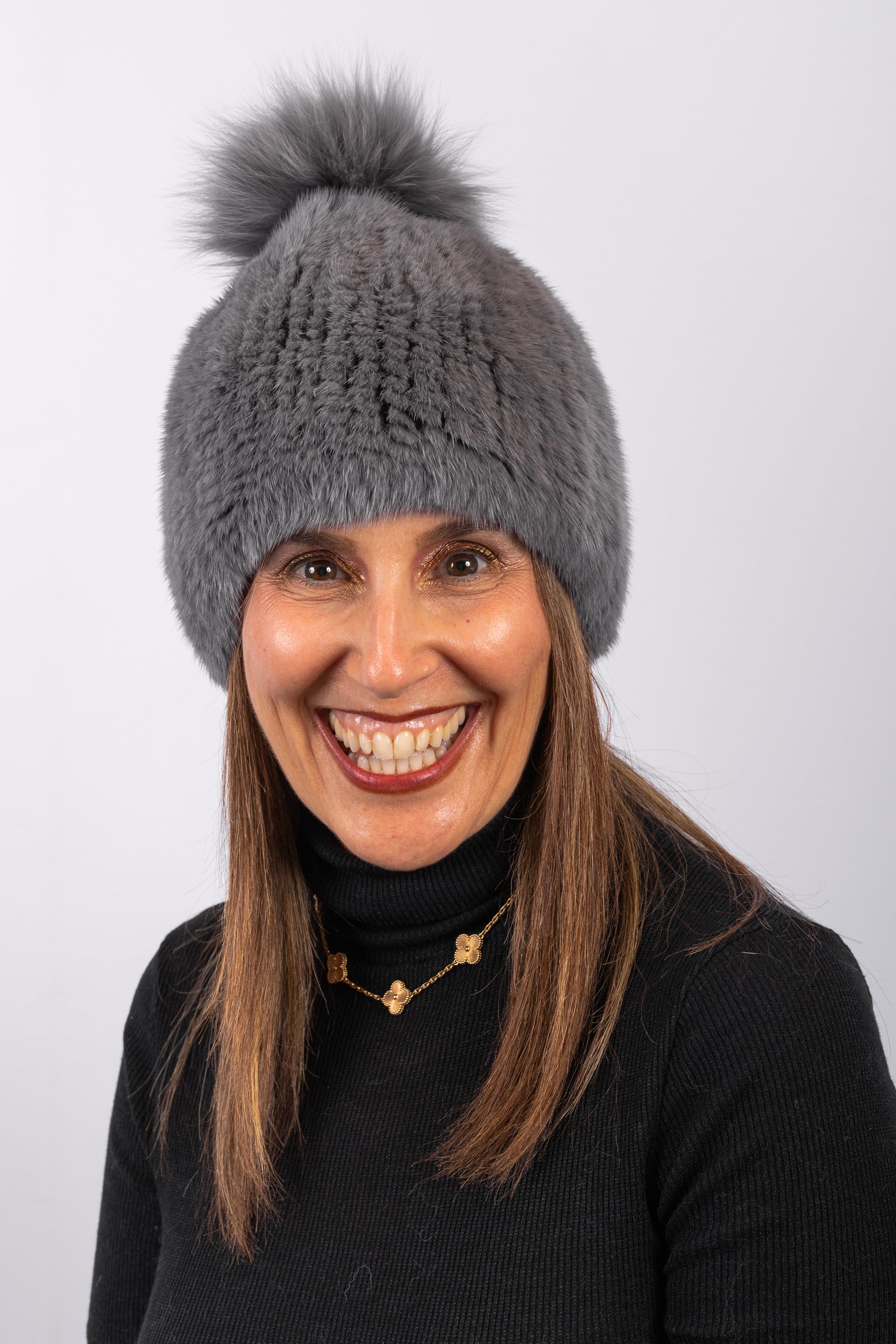 Grey Mink Hat with Fox