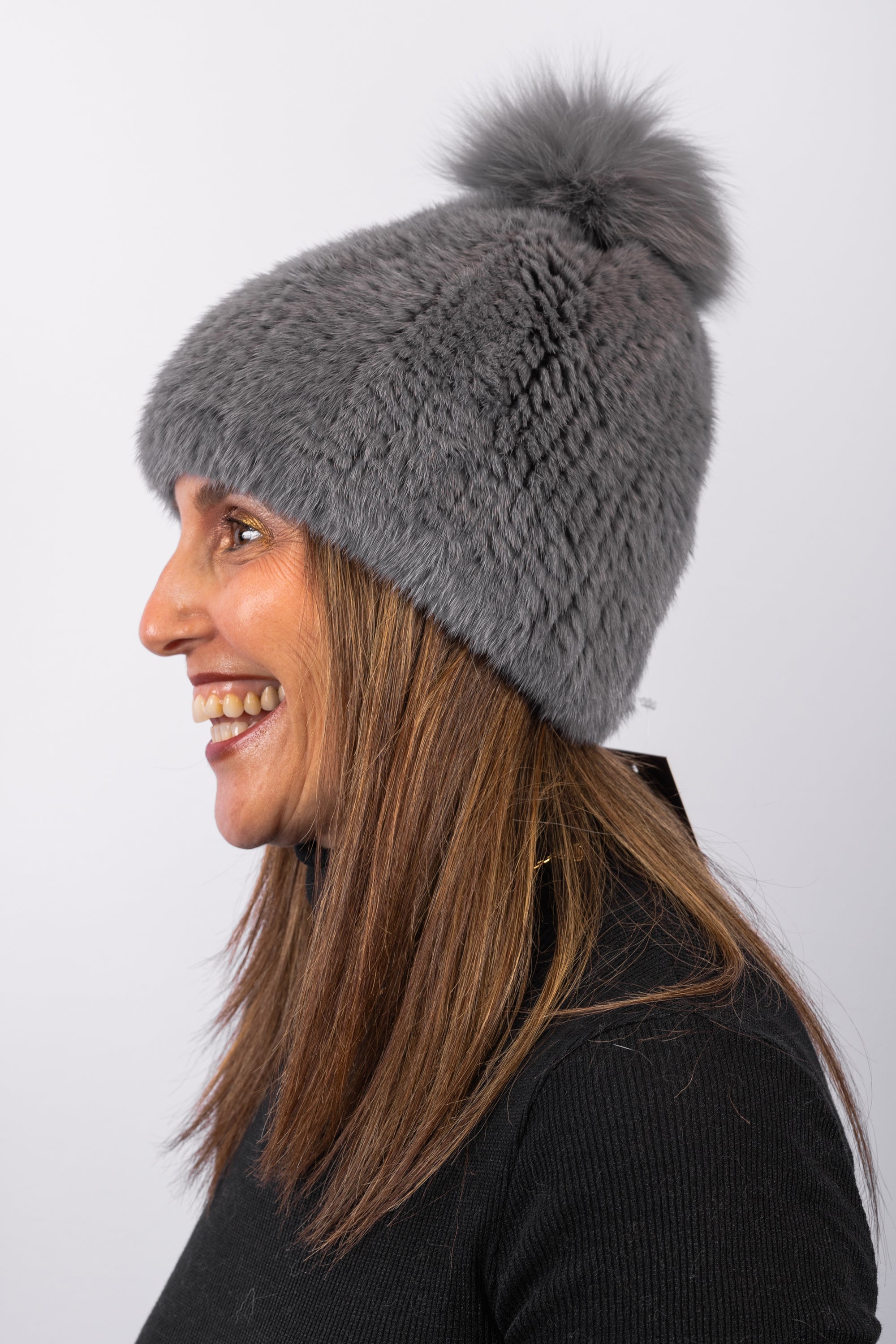 Grey Mink Hat with Fox
