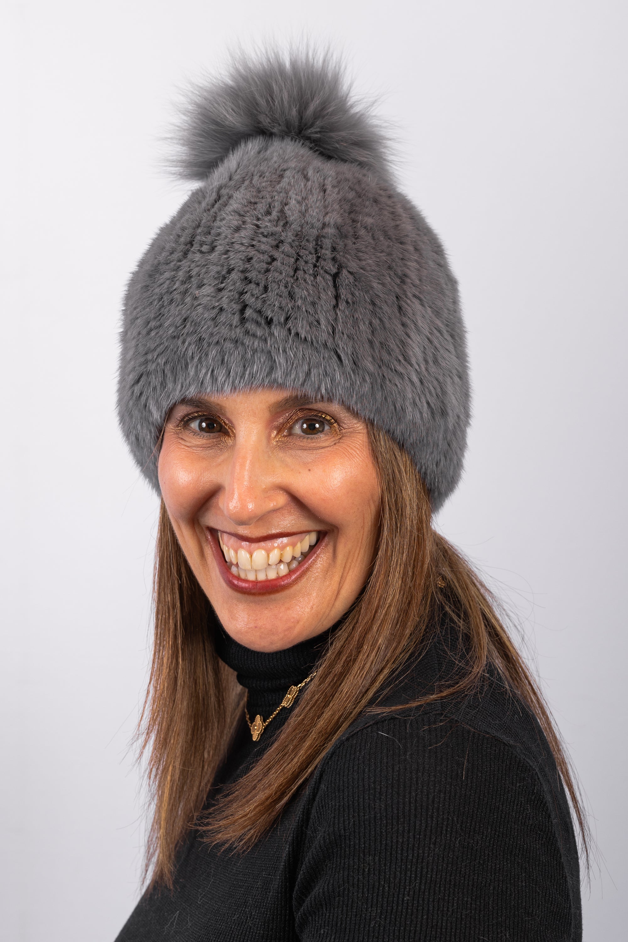 Grey Mink Hat with Fox