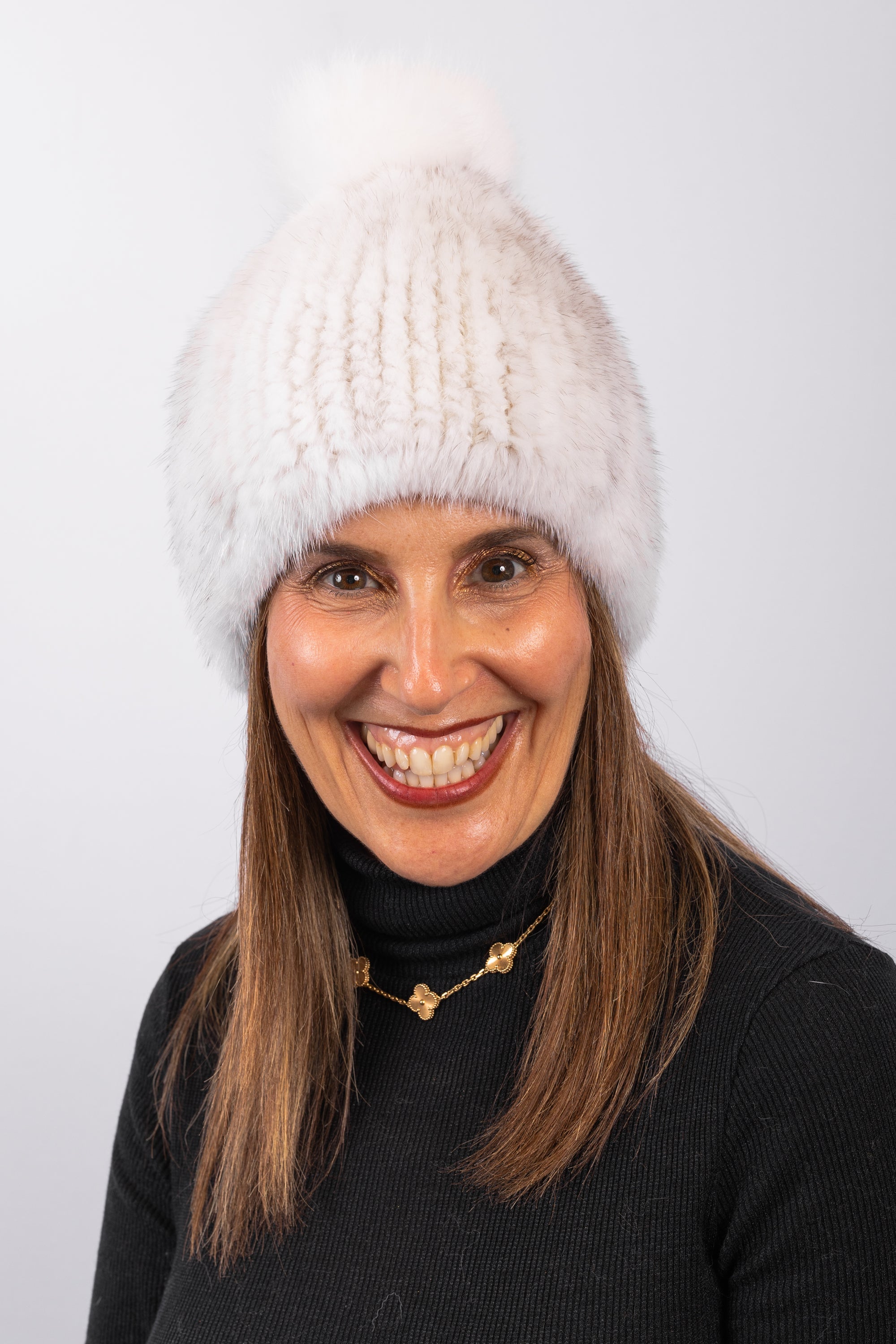 Natural White Cross Mink Hat with White Fox