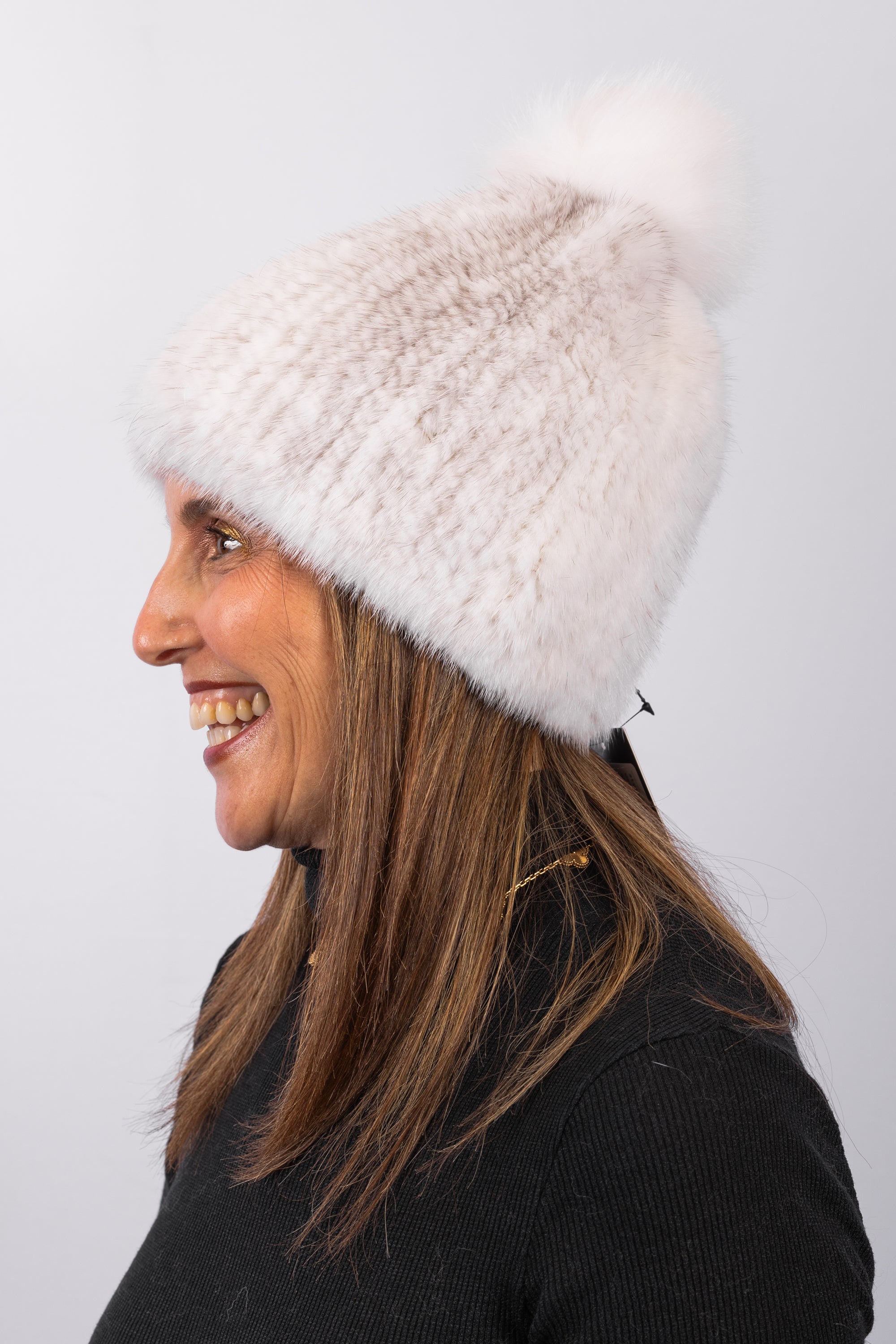 Natural White Cross Mink Hat with White Fox