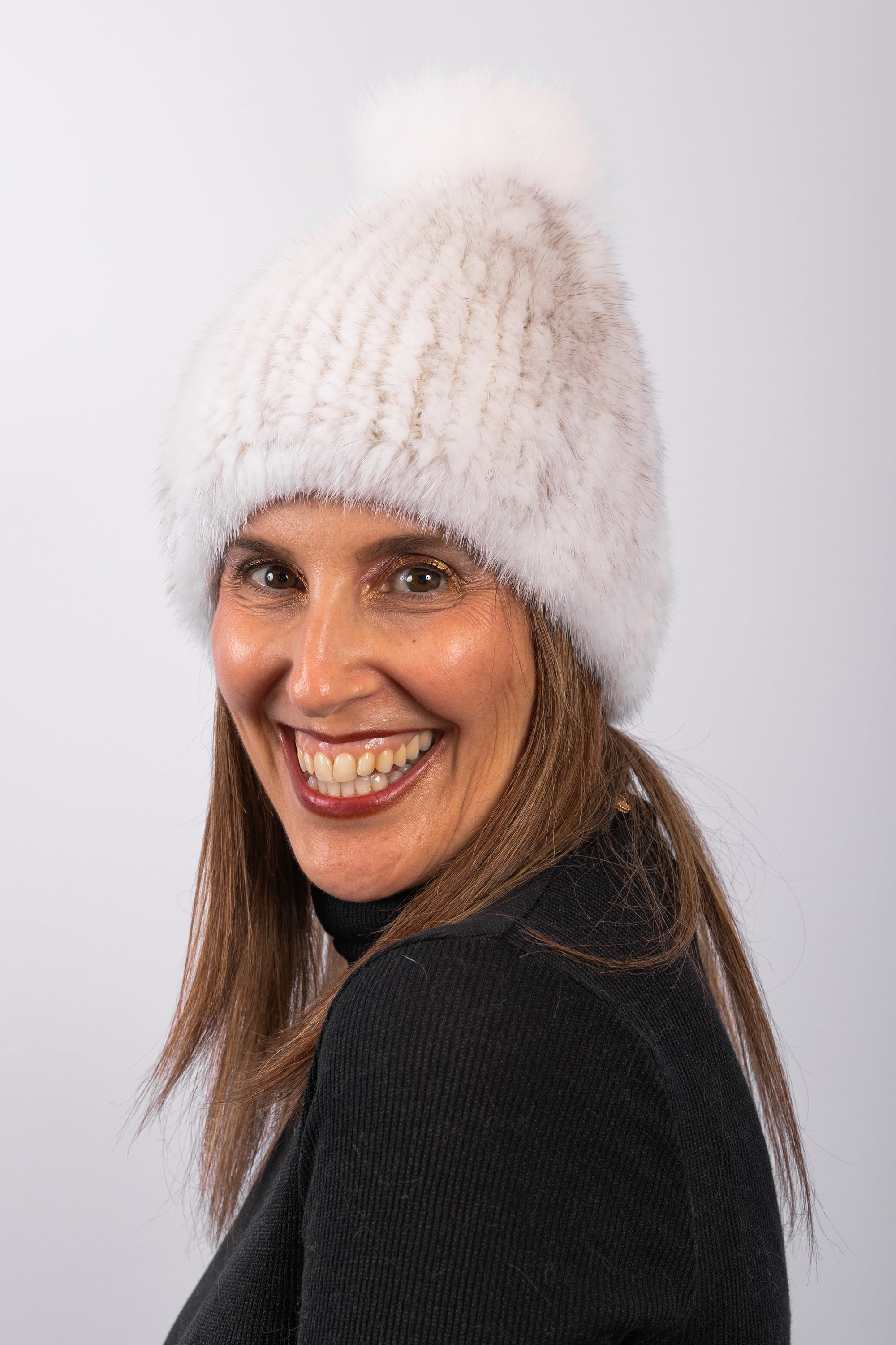 Natural White Cross Mink Hat with White Fox