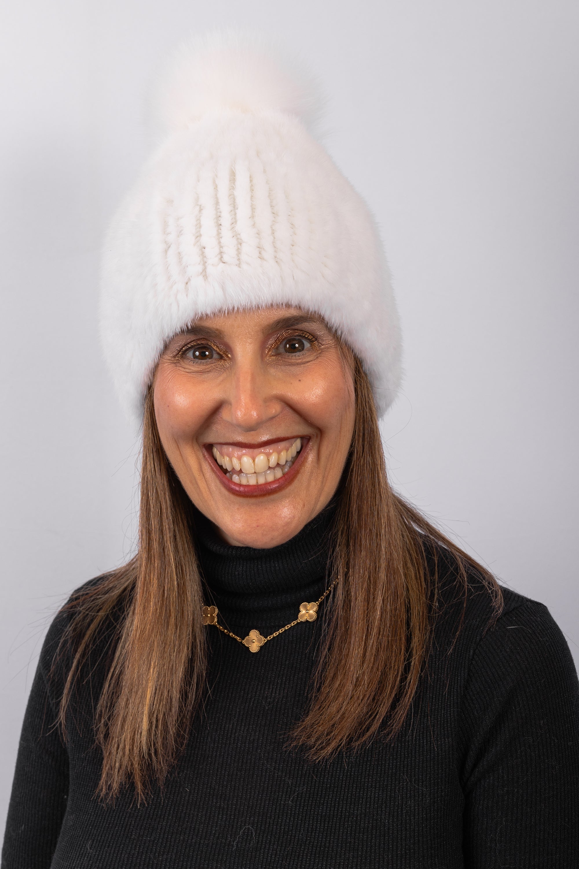 Natural White Mink Hat with White Fox