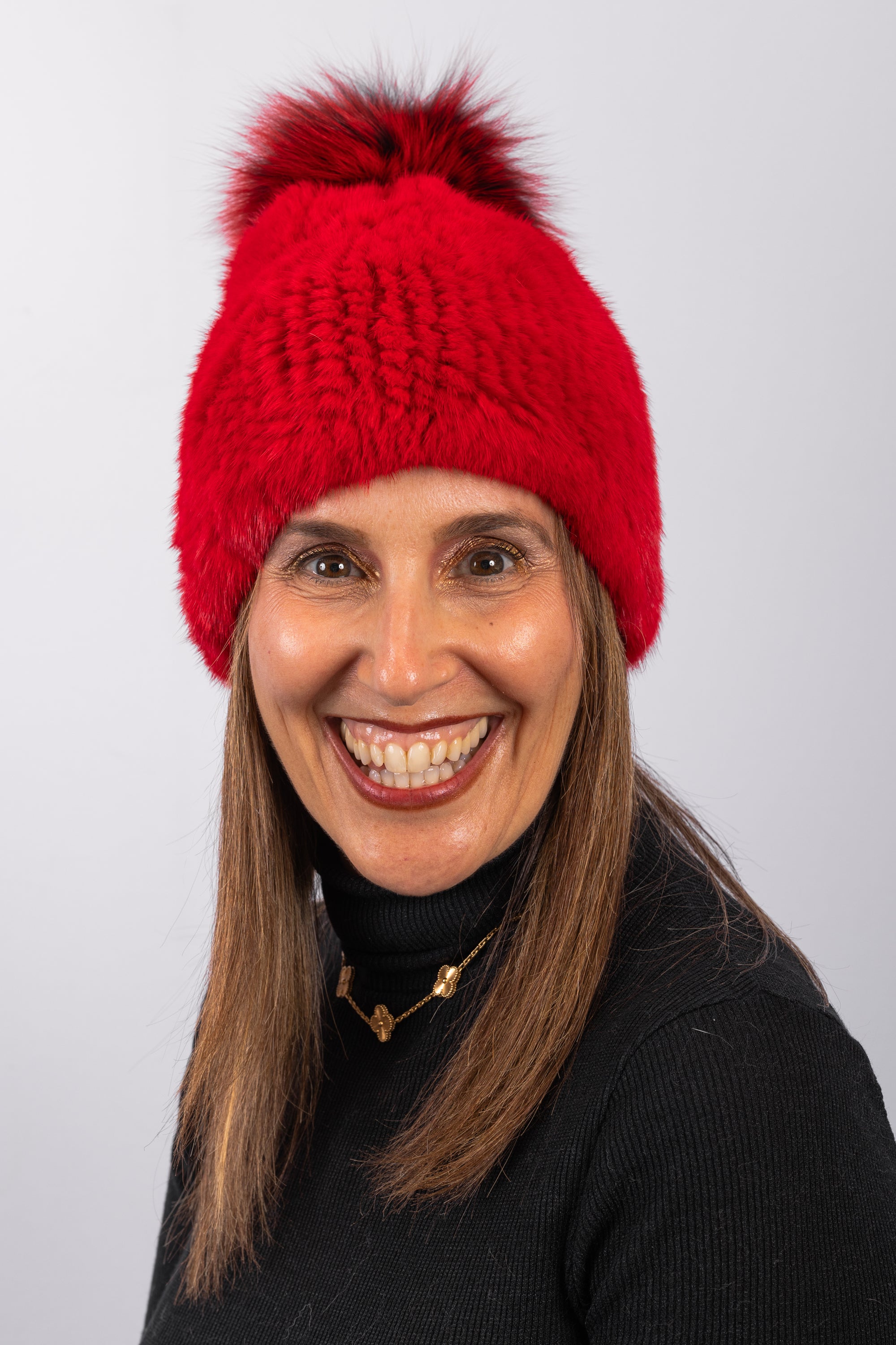 Red Mink Hat with Red/Black Fox