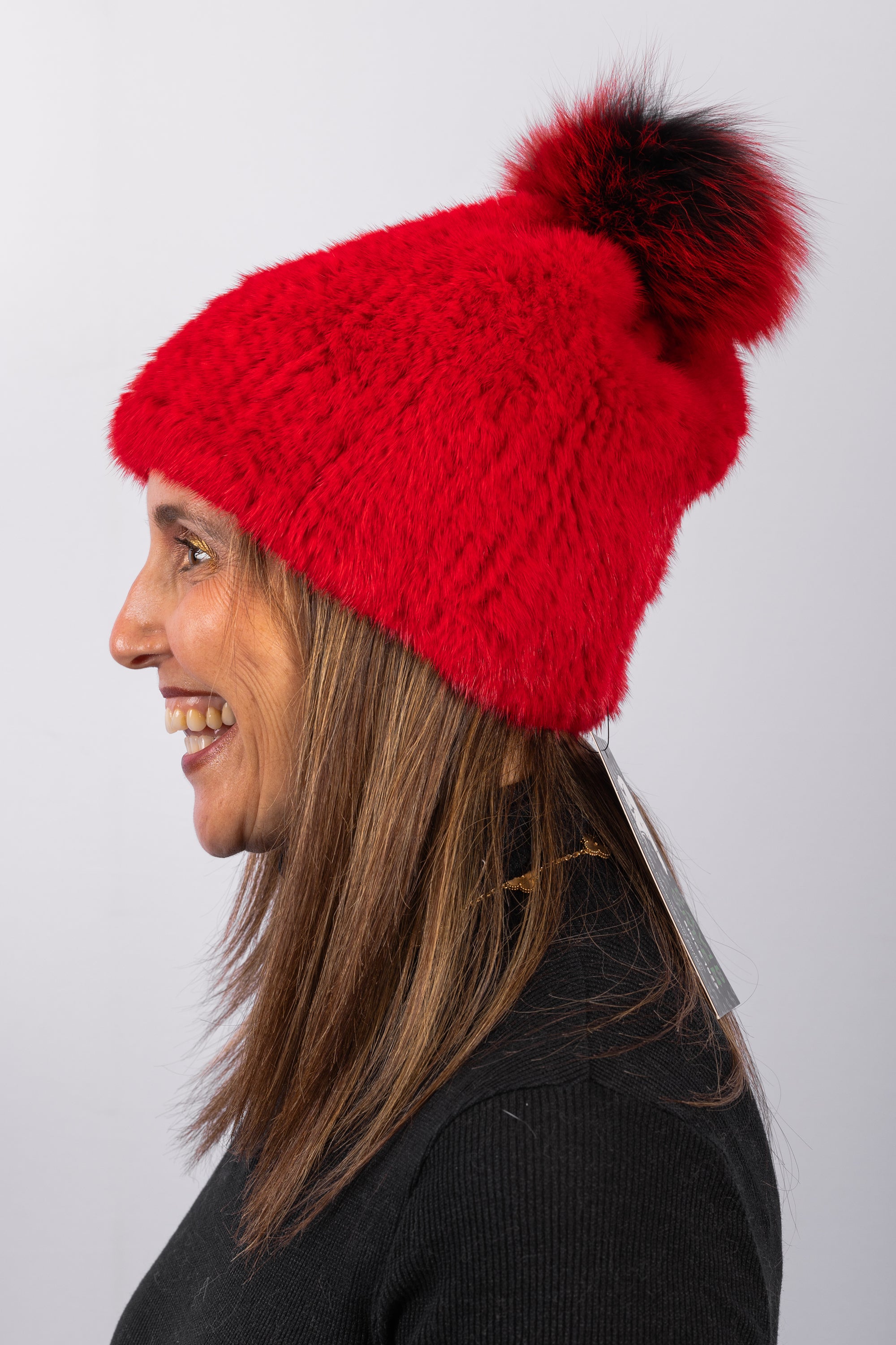 Red Mink Hat with Red/Black Fox