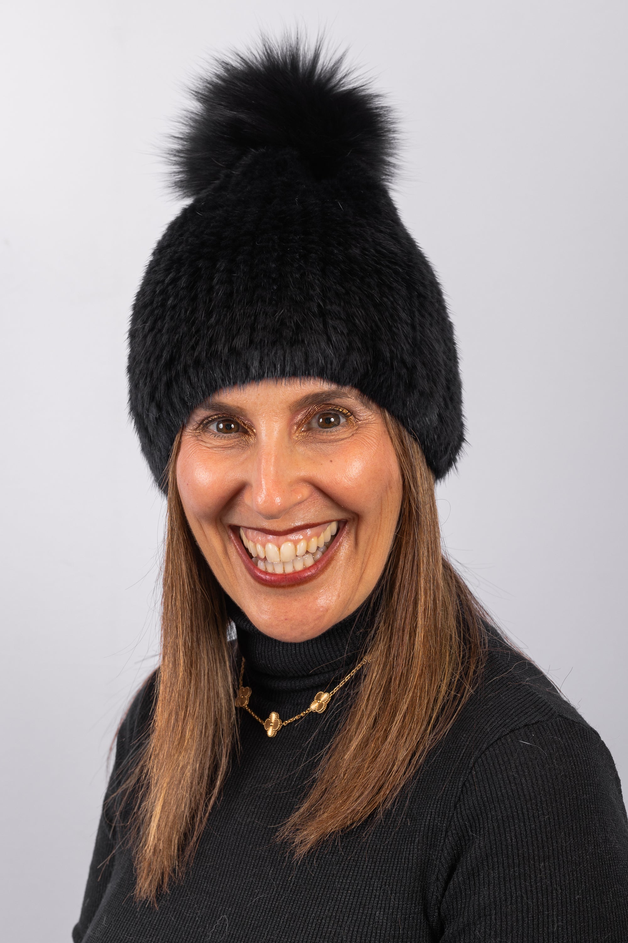 Navy Mink Hat with Fox