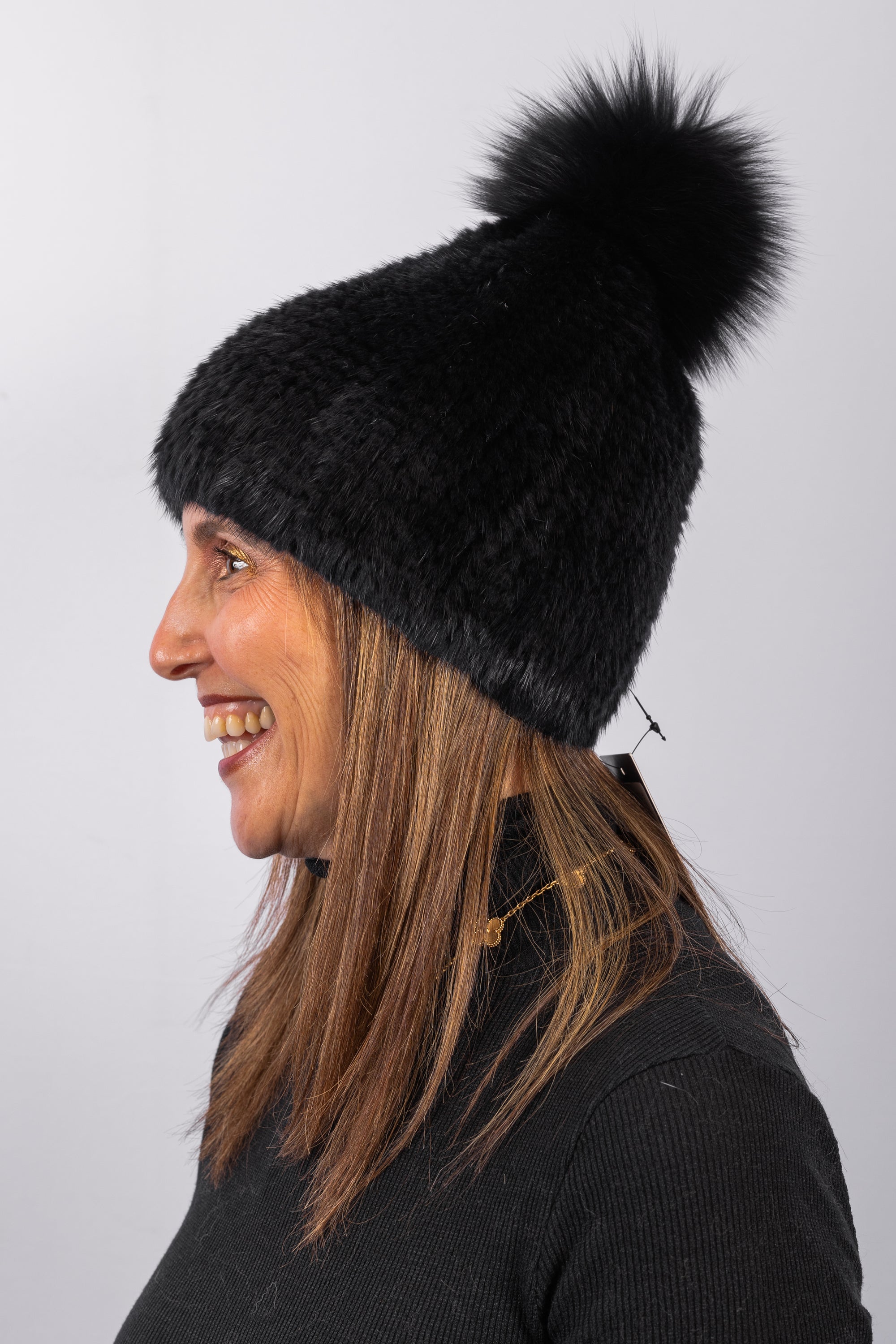 Navy Mink Hat with Fox