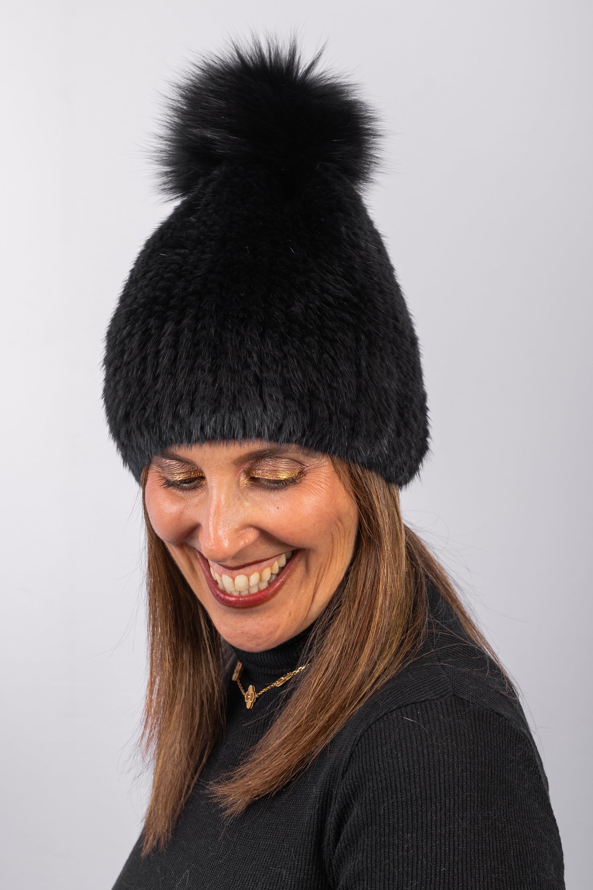 Navy Mink Hat with Fox