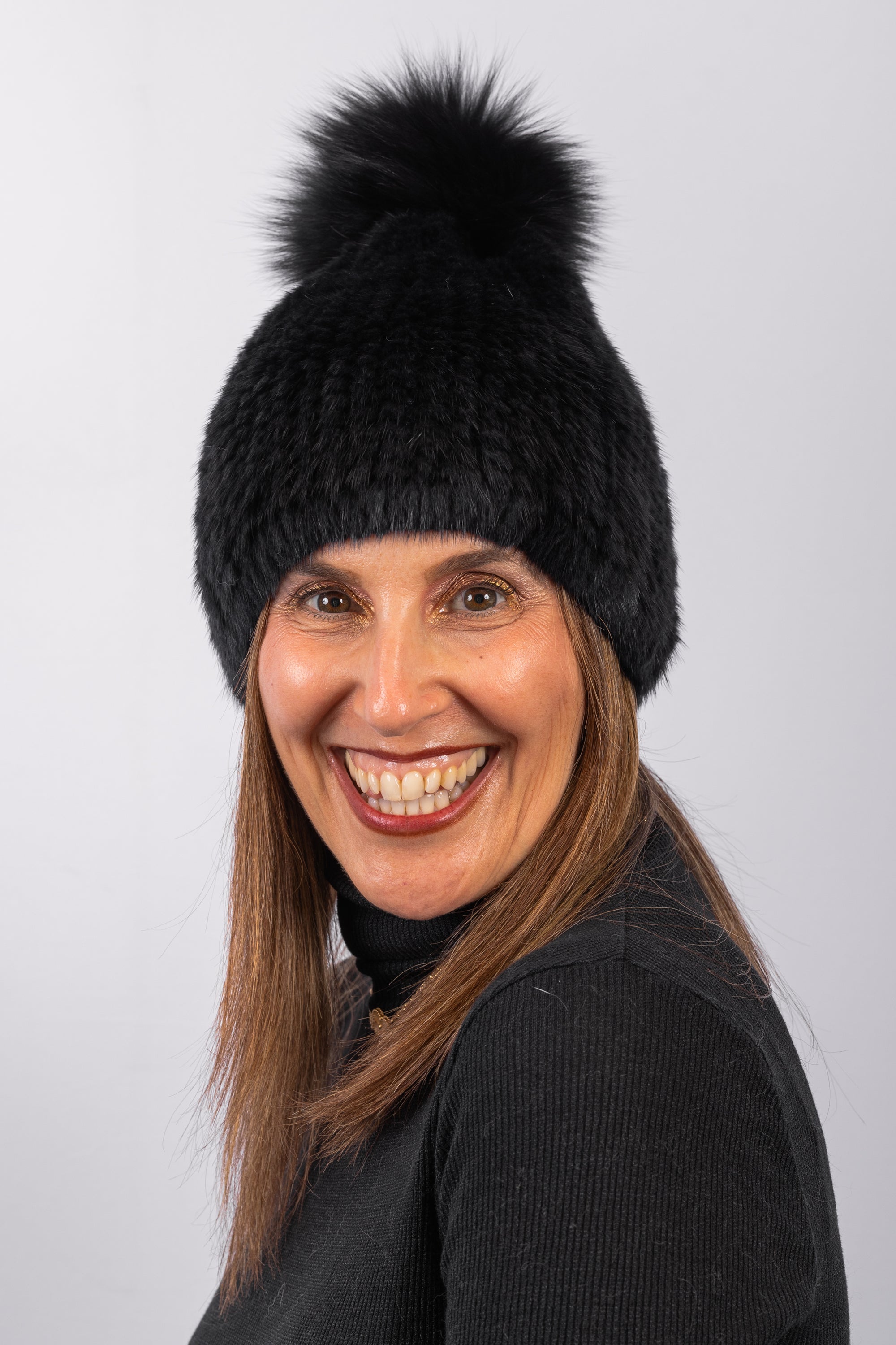 Navy Mink Hat with Fox