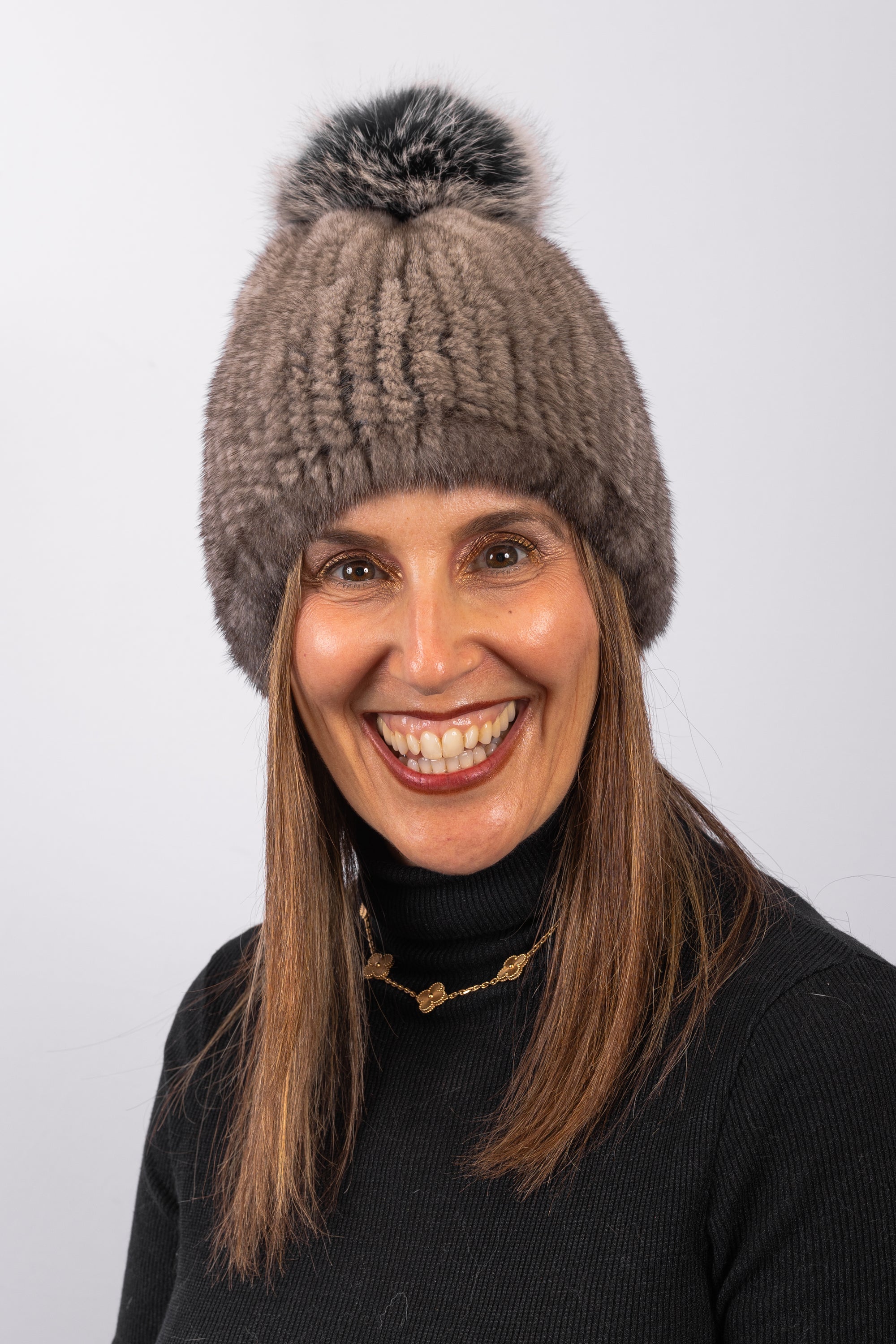 Natural Silver Blue Mink Hat with Black Snowtop Fox