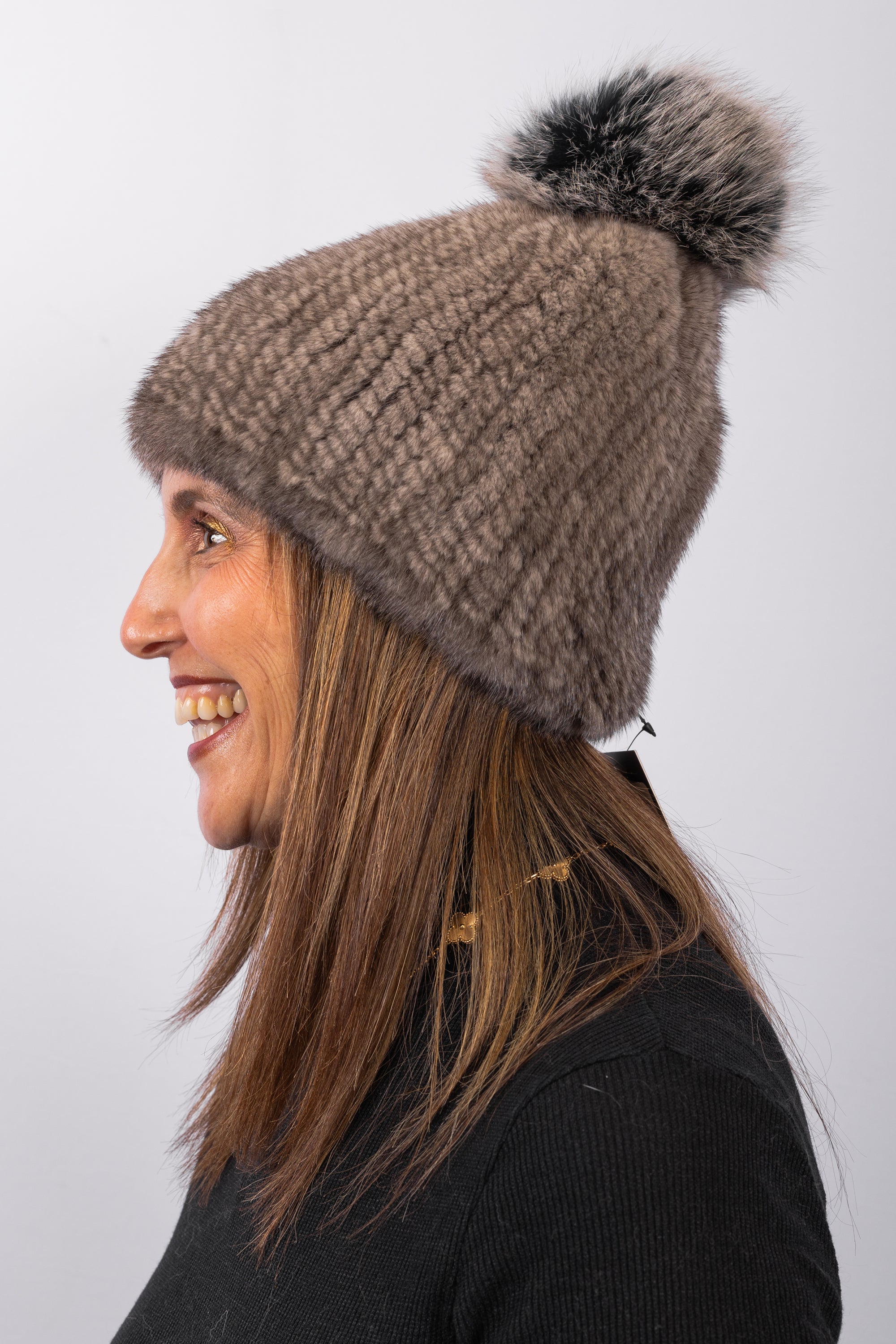 Natural Silver Blue Mink Hat with Black Snowtop Fox