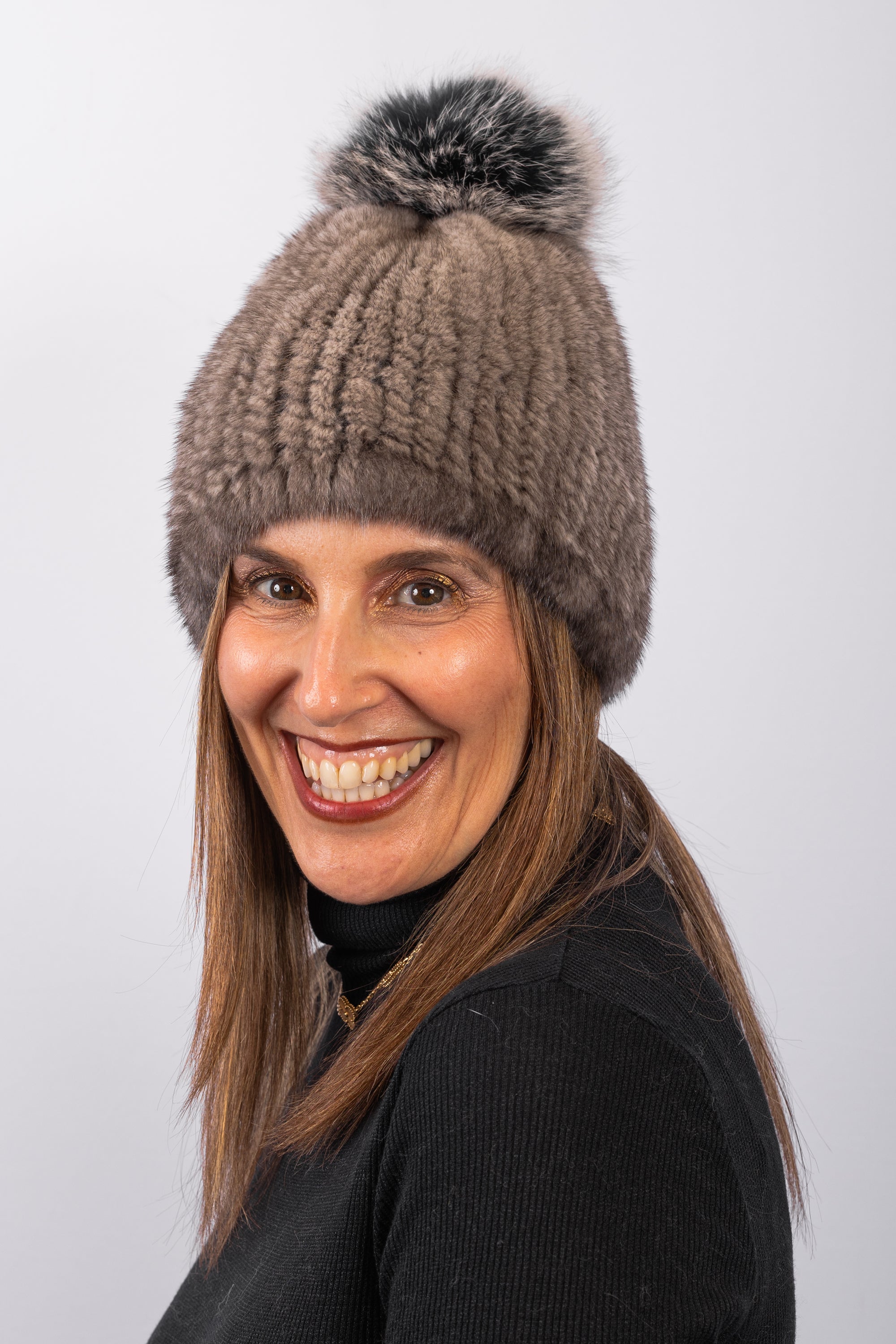 Natural Silver Blue Mink Hat with Black Snowtop Fox