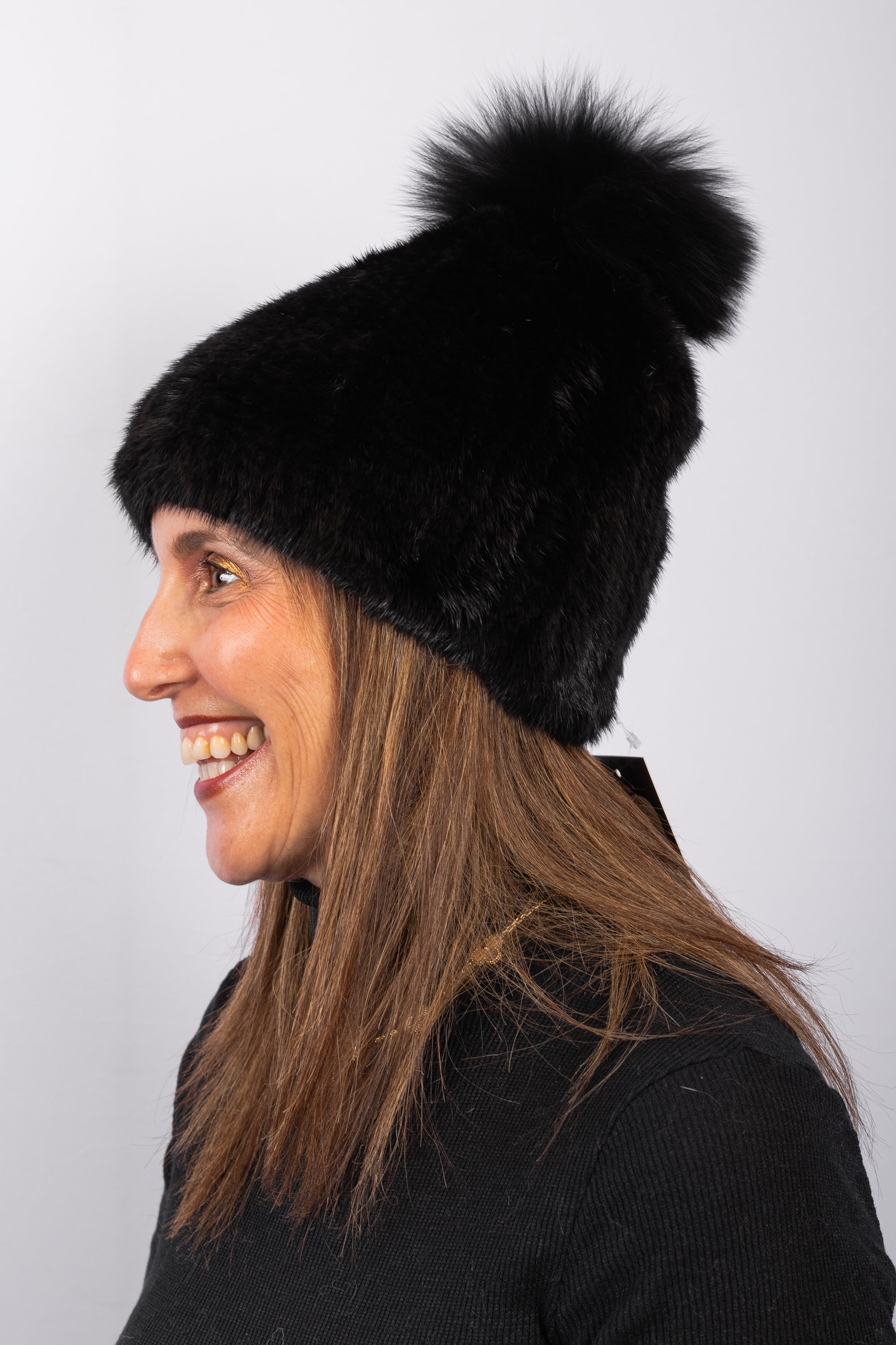 Black Mink Hat with Fox