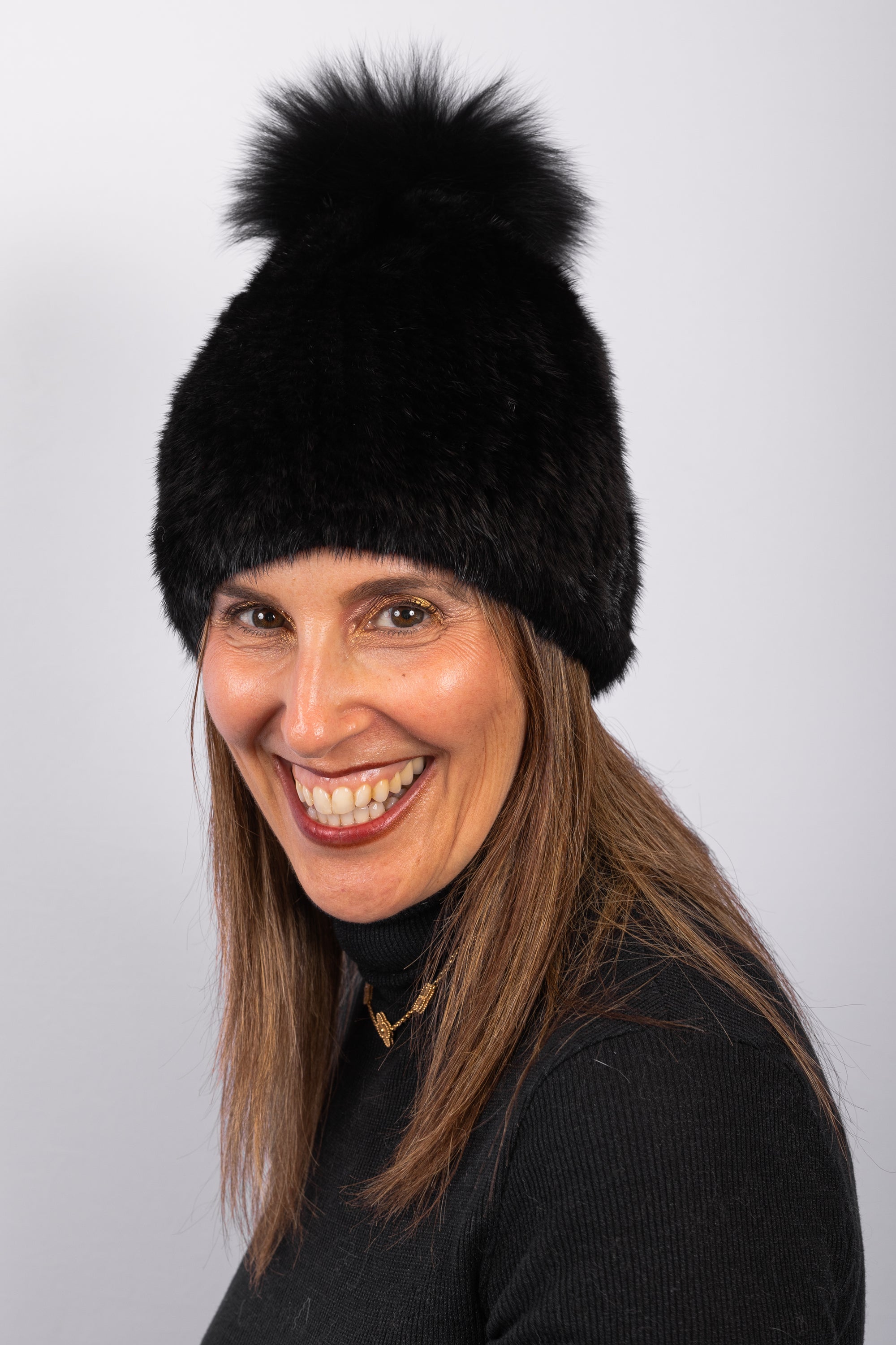 Black Mink Hat with Fox