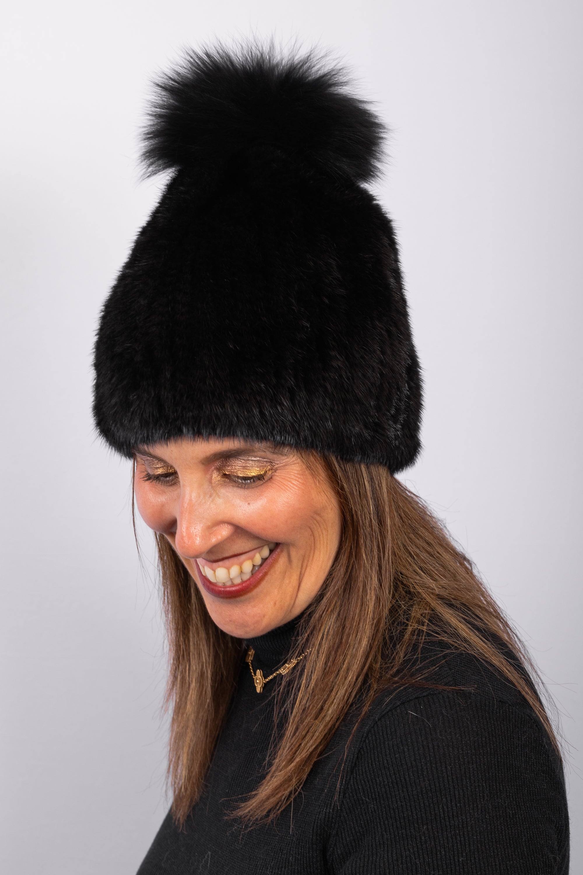 Black Mink Hat with Fox
