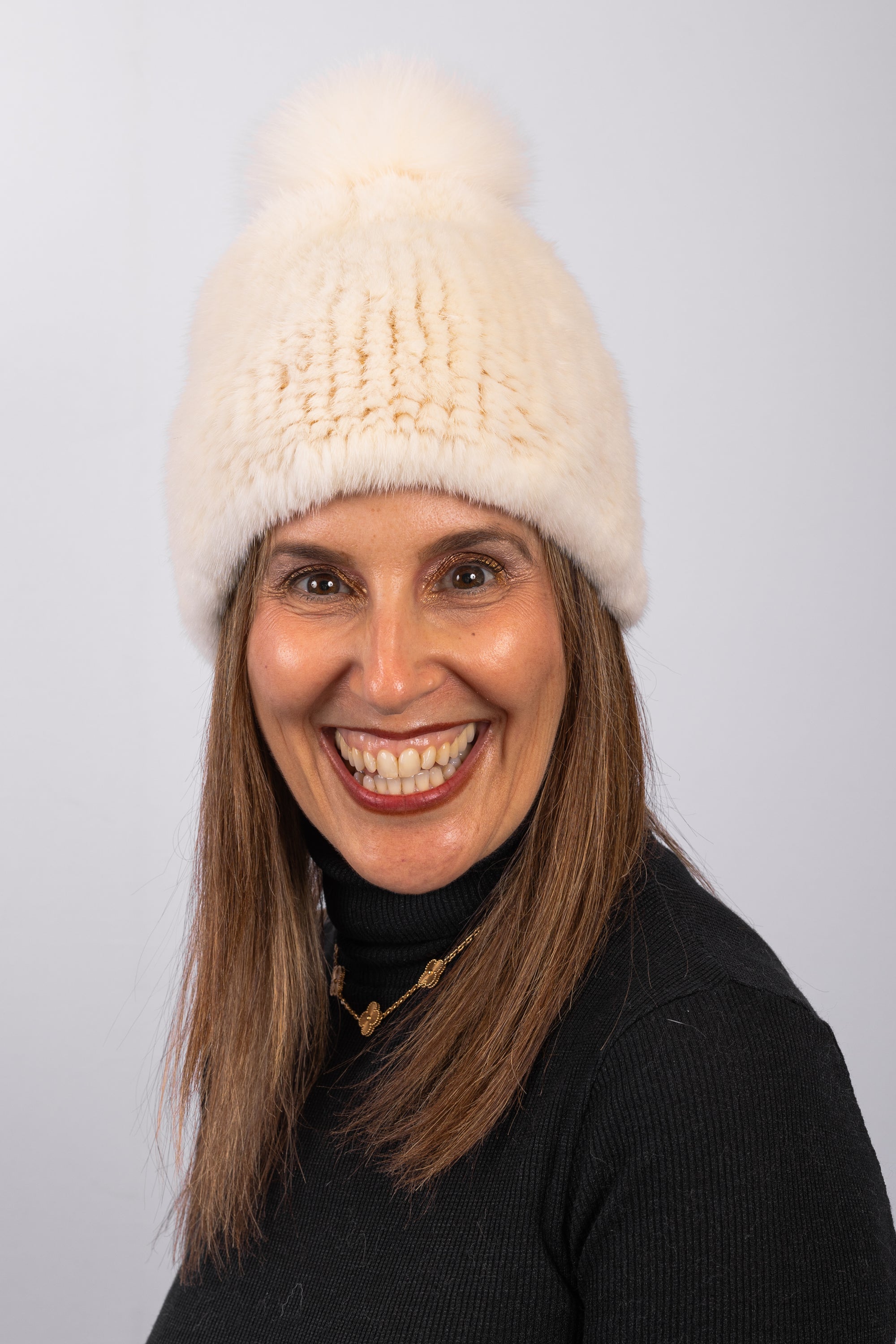 Natural Pearl Mink Hat with Fox